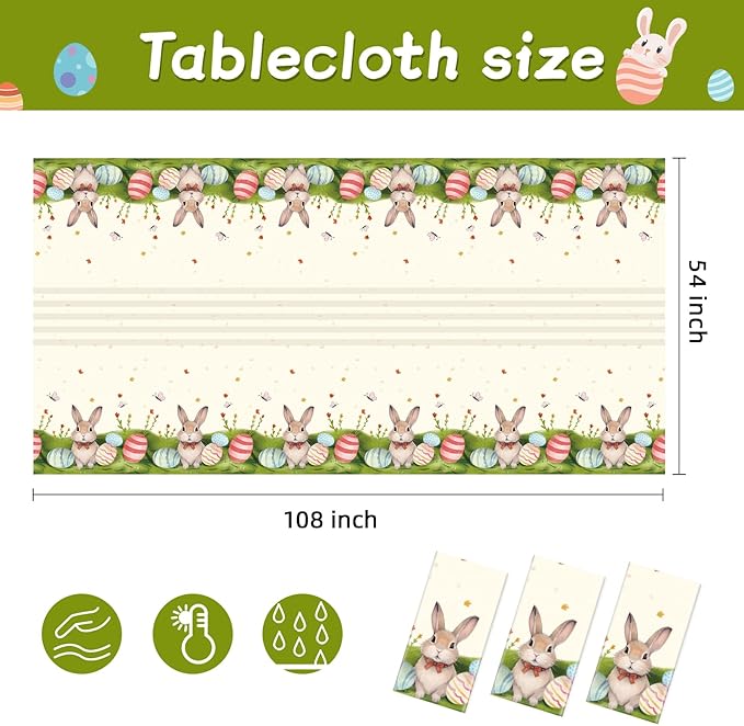 Easter Bunny Tablecloths, 54 x 108 Inches, 3-Pack