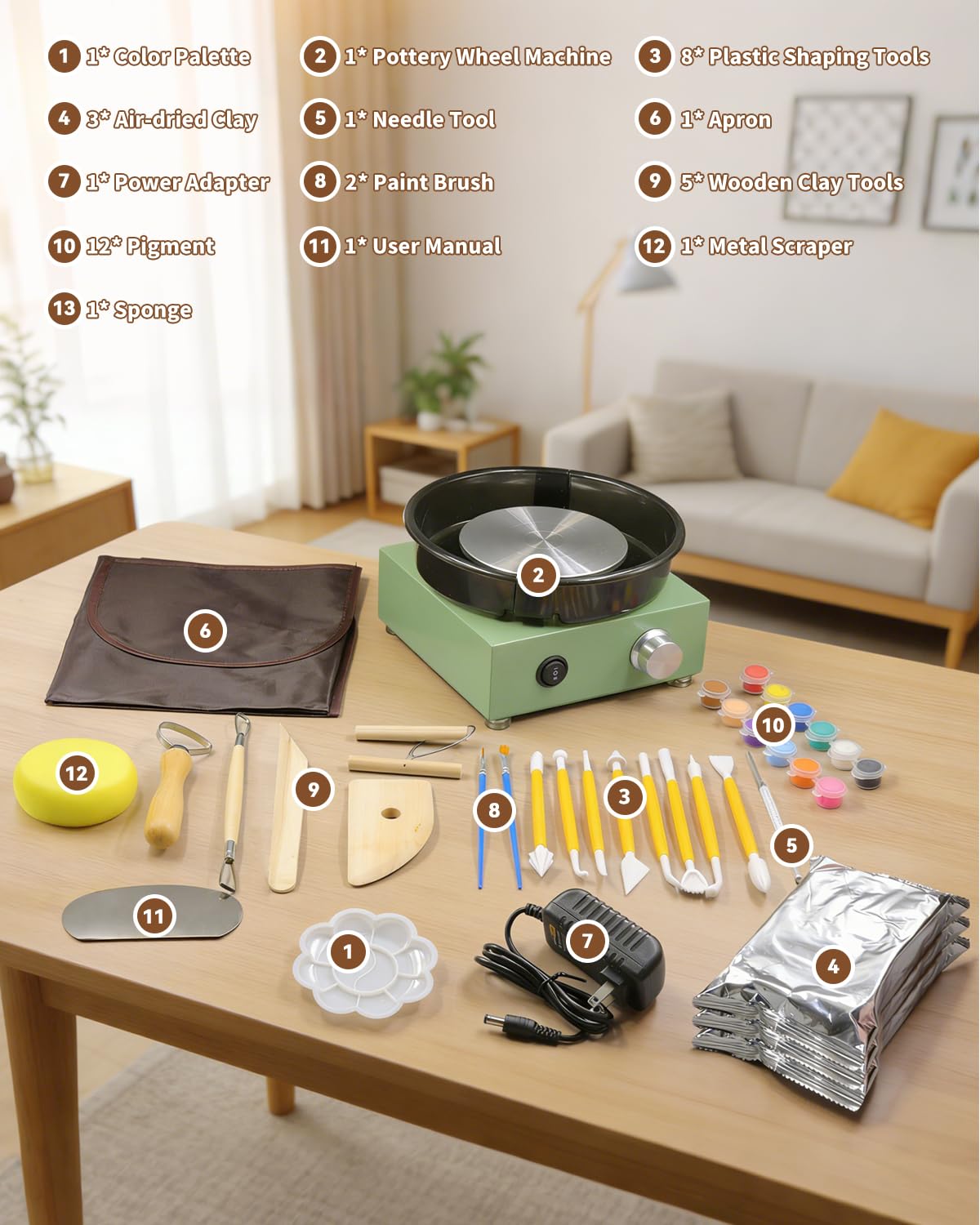 Mini Pottery Wheel Kit for Kids & Beginners Two-Way Rotation Electric Pottery Machine Adjustable Speed with 18pcs Accessories Tools, DIY Craft for Teens Adults
