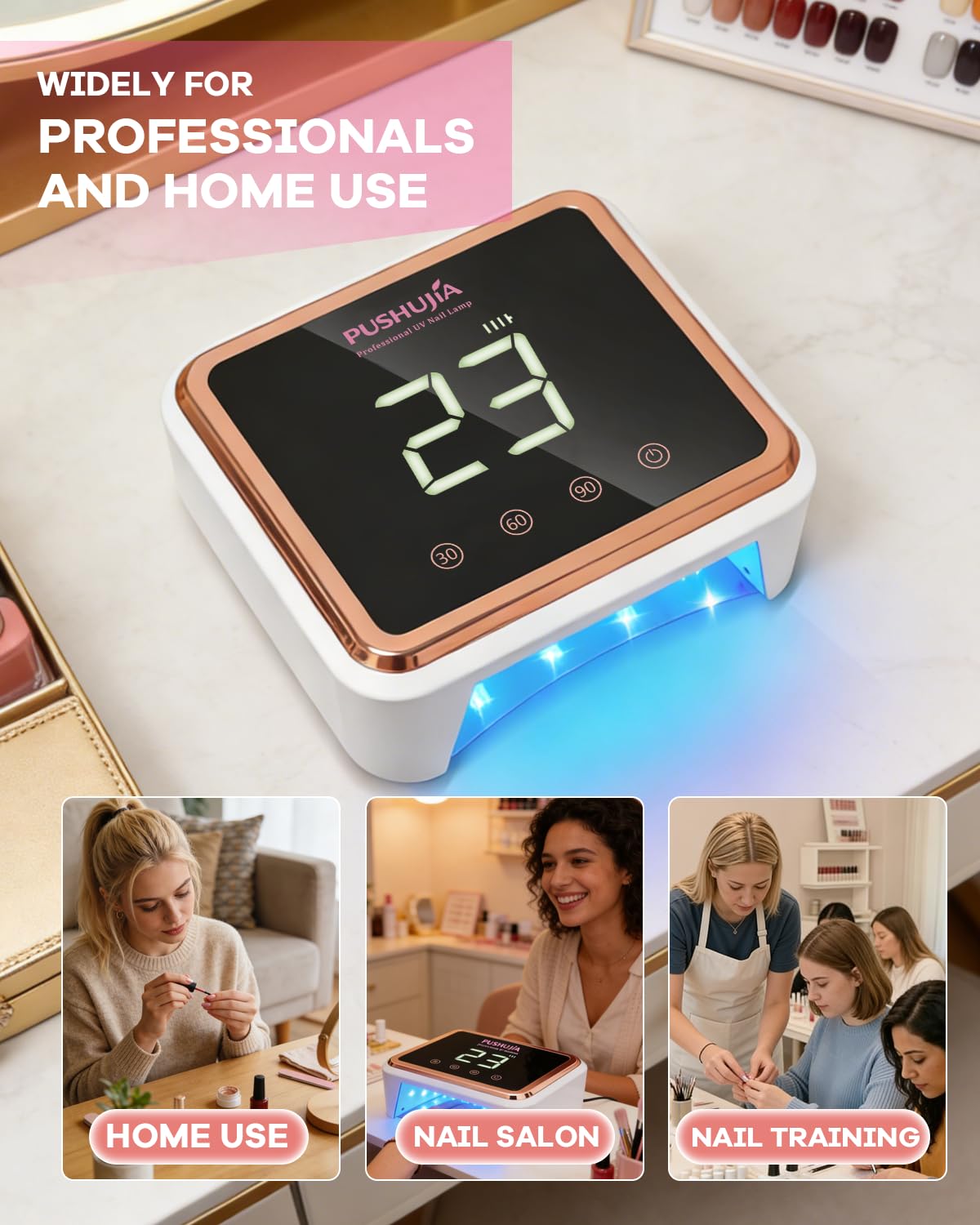 Professional Rechargeable UV LED Nail Lamp,Cordless UV Nail Dryer for Gel Polish with 3 Timer Settings (30/60/90s), Smart Infrared Sensor & LCD Display, 30 UV/LED Beads