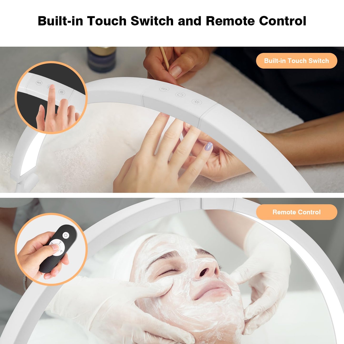 Mznoo Half Moon Light for Nail Desk, 30'' Large Half Moon Desk Lamp with Phone Holder, Professional Nail Tech Light with 3 Color Modes and 5 Brightness for Manicure Salon and Handicraft (White)