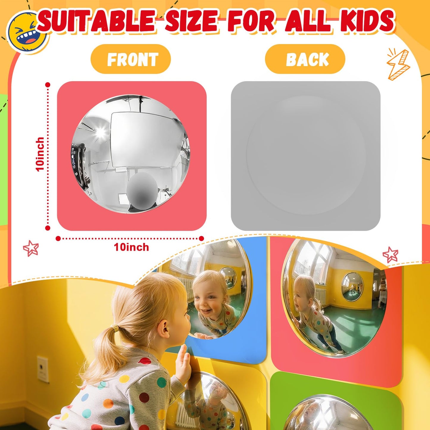 Geiserailie 4 Pcs Sensory Wall Mirror Acrylic Bubble Mirror Toys for Calming Corner Items - Sensory Room Have Visual, Tactile Stimulation (6 x 6 Inch,Pink,Yellow,Green,Blue)