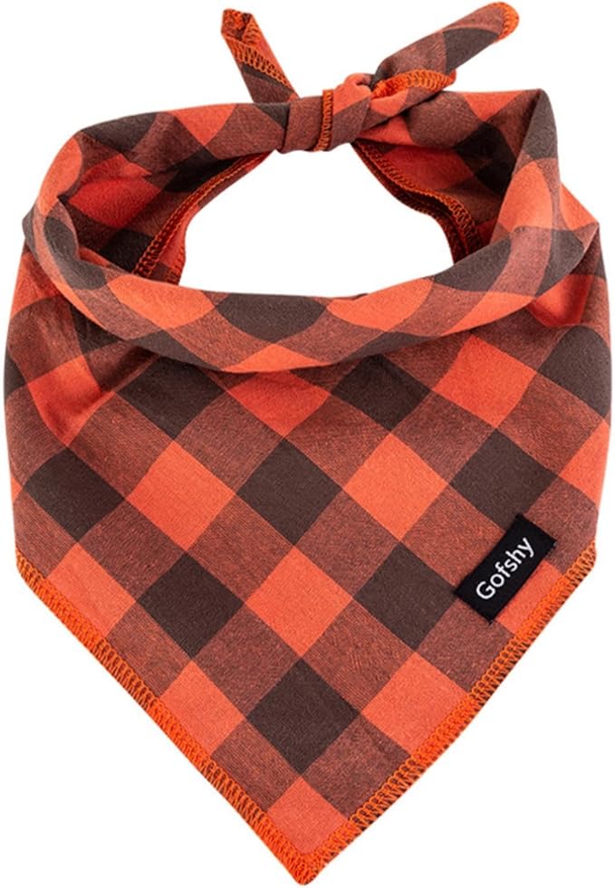 Gofshy Christmas Dog Bandana Small Cotton, Red Black Buffalo Plaid Scarf