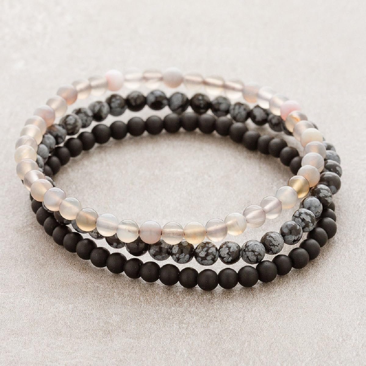 Handmade 4mm Tiny Beads Bracelet – Natural Healing Stone Beads for Yoga, Mala, and Bohemian Stacking – Stretch Bracelet for Men and Women (Snowflake Obsidian)