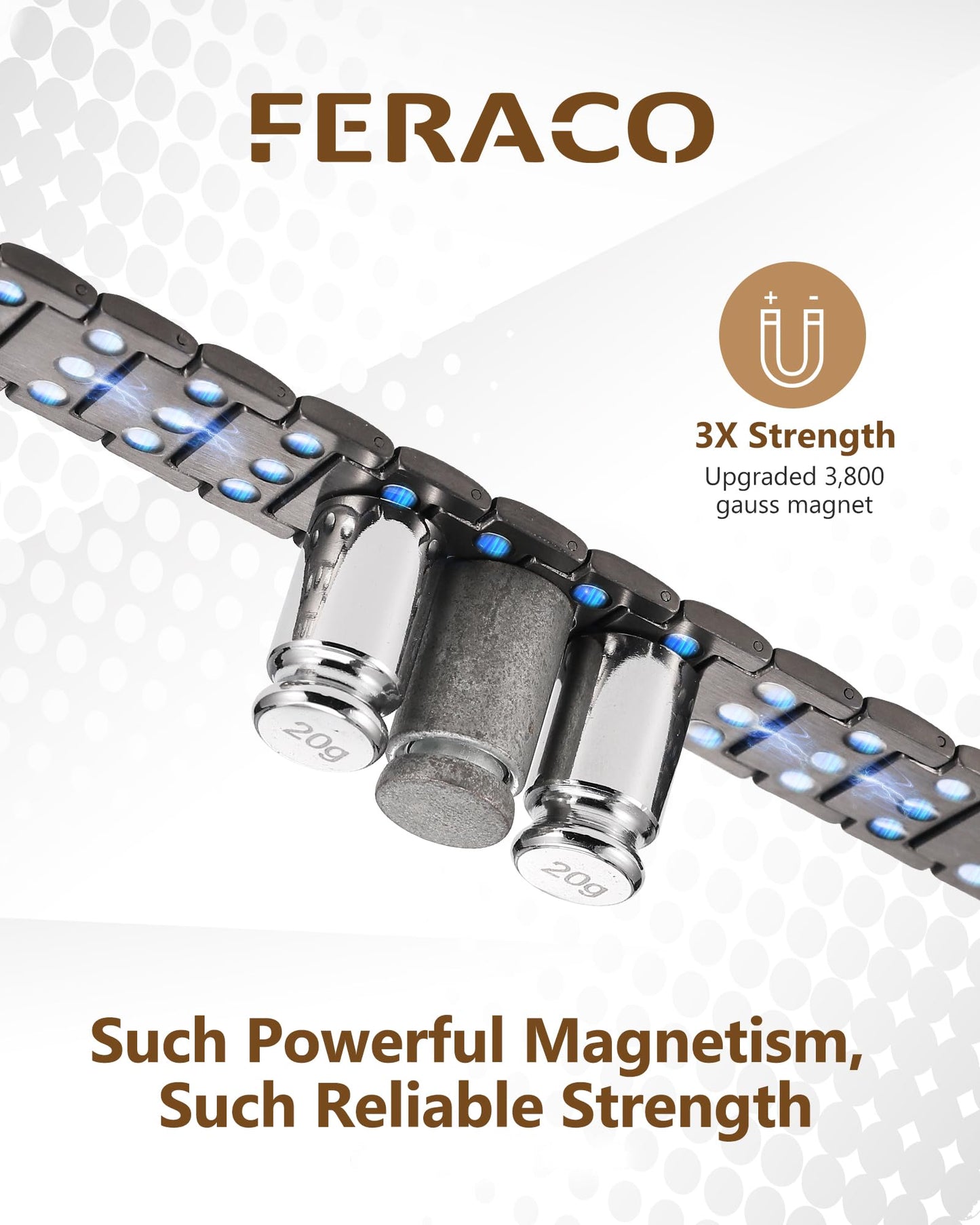 Feraco 3X Magnetic Bracelets for Men Titanium Steel Magnetic Bracelet with 3 Rows Magnets (Gray)