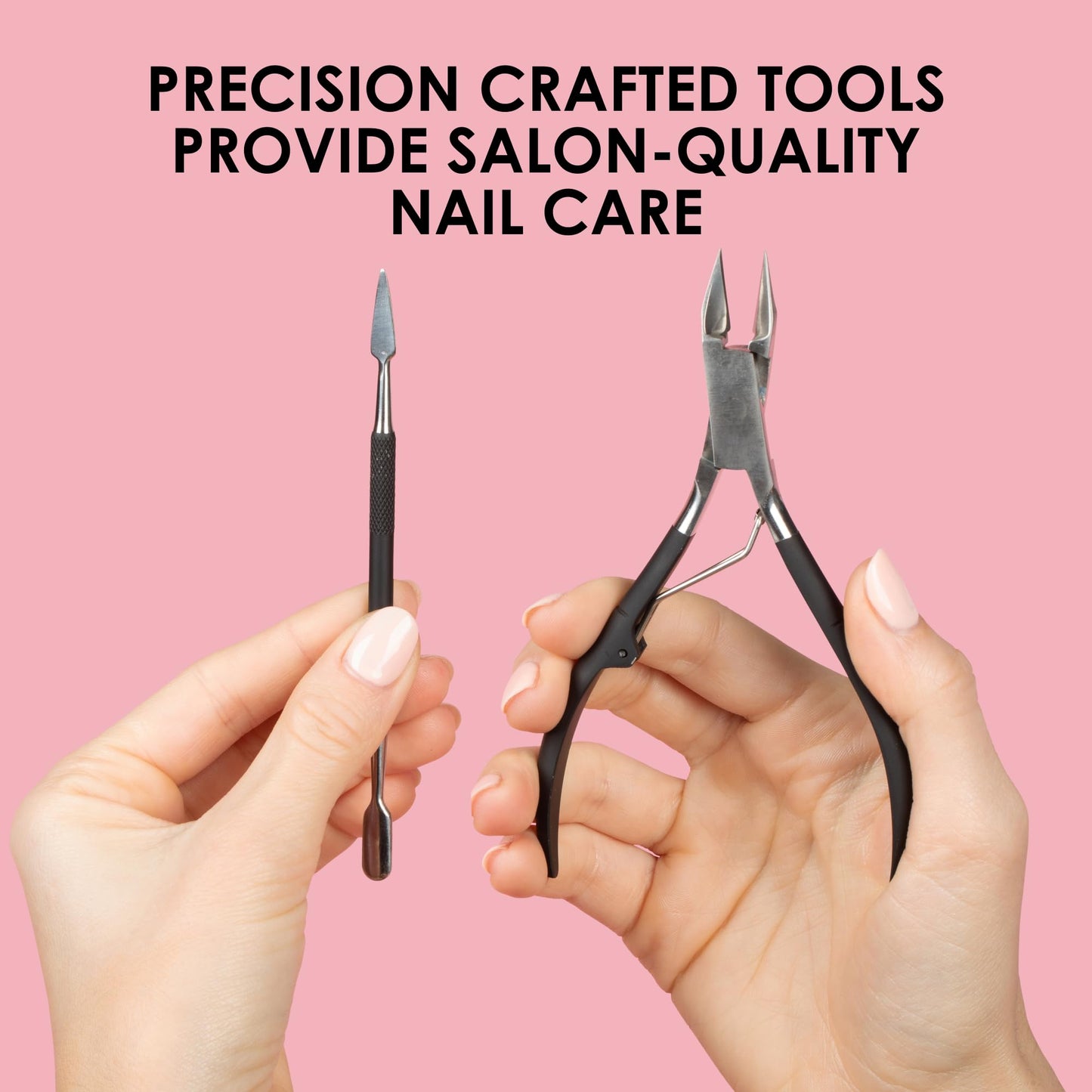 JAPONESQUE Soft Touch Toenail Clipper & Cuticle Pusher Manicure Set for Salon Quality Results, Anti-Slip Grip, Stainless Steel