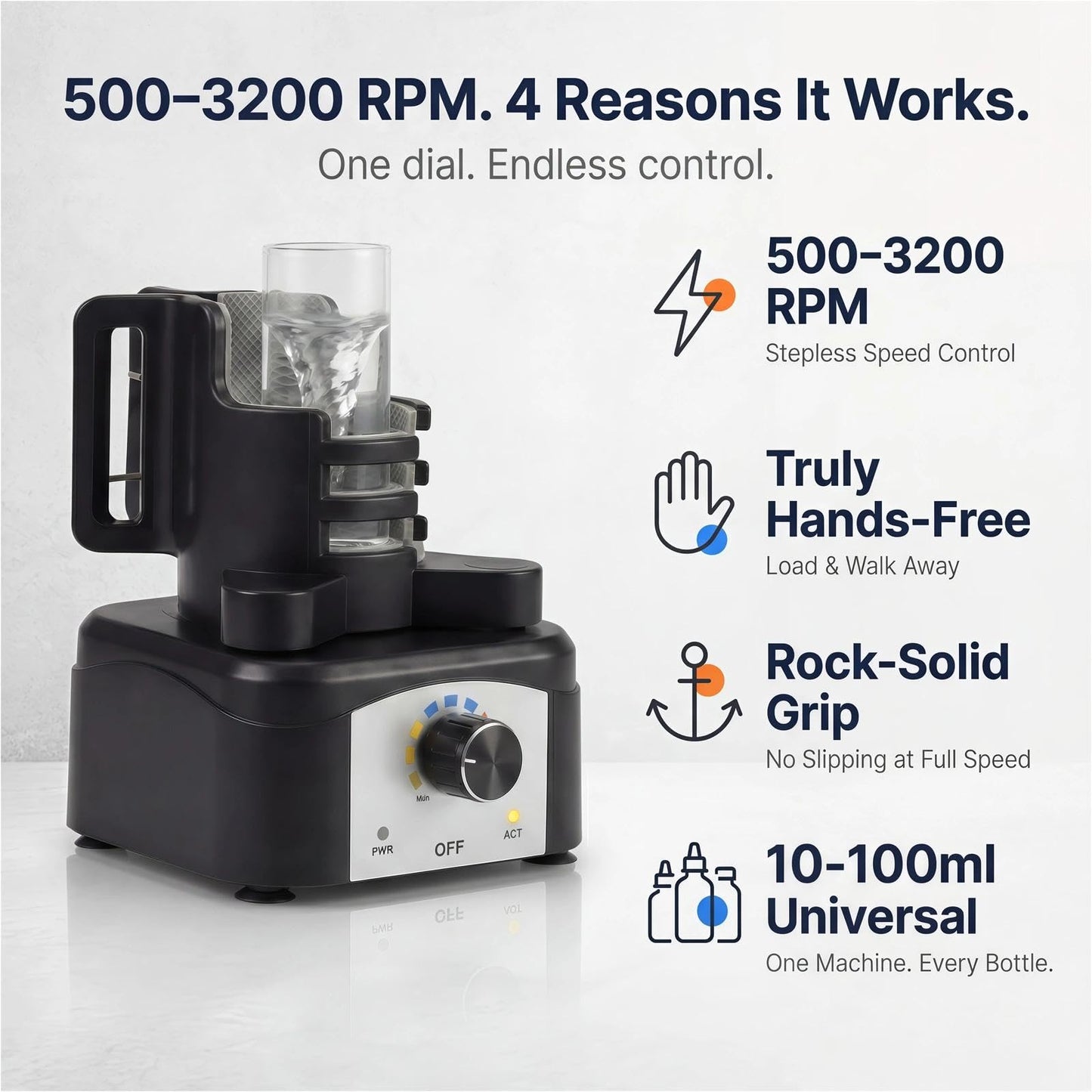 Vortex Mixer Shaker, 500-3200 RPM Adjustable Speed - Hands-Free Electric Paint Mixer for Hobby Model Paints, Tattoo Ink, Nail Polish & Lab Test Tubes - Includes Stable Holder