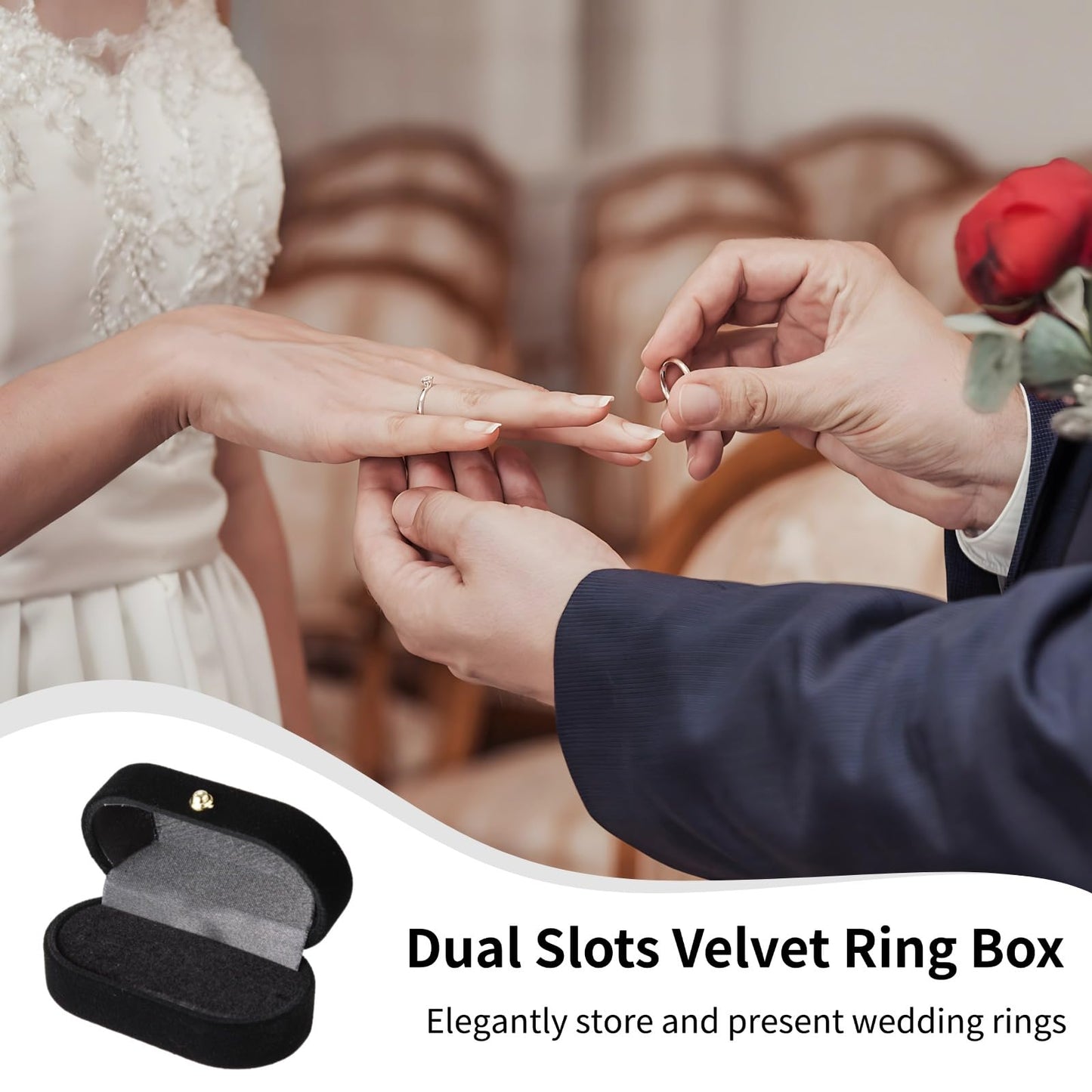 Toyosport 2 PCS Dual Slots Velvet Ring Boxes, Black Elegant Oval Ring Case for Weddings and Anniversaries