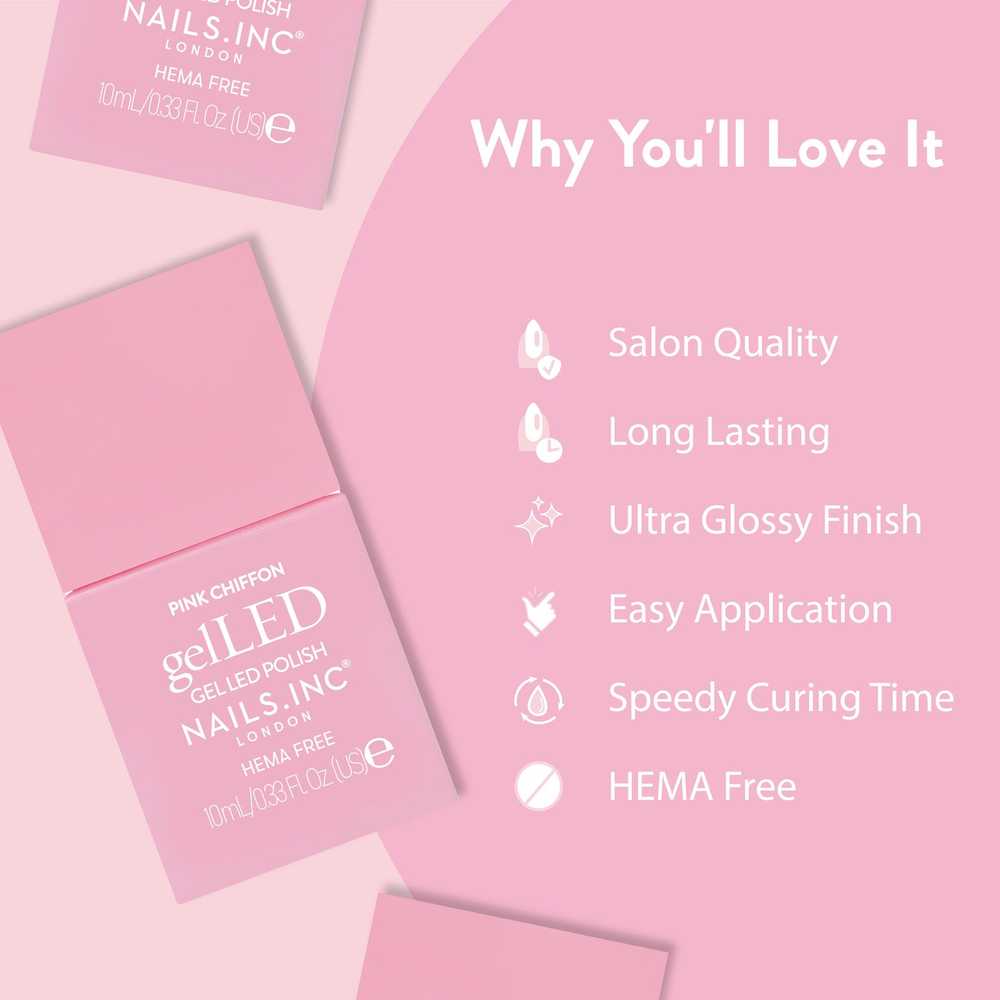 Nails Inc GelLED UV/LED Gel Nail Polish Manicure Starter Kit, Beginner Friendly, Art Manicure Salon At Home, LED Lamp, Pink Nail Polish, Manicure Tools, Primer, Base & Topcoat, Hema Free, 32 Pieces