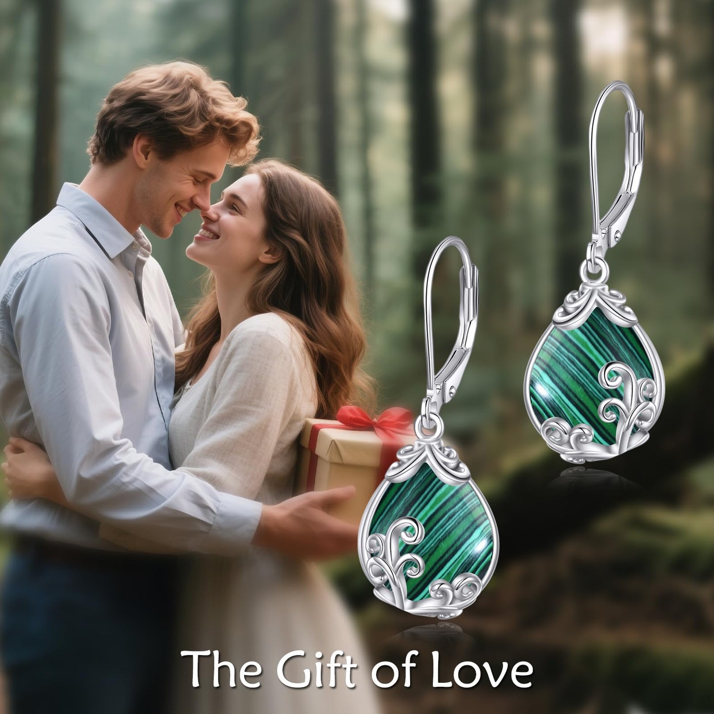 POPLYKE Malachite Filigree Teardrop Drop Dangle Earrings Sterling Silver Leverback Earrings Malachite Jewelry Gifts for Women
