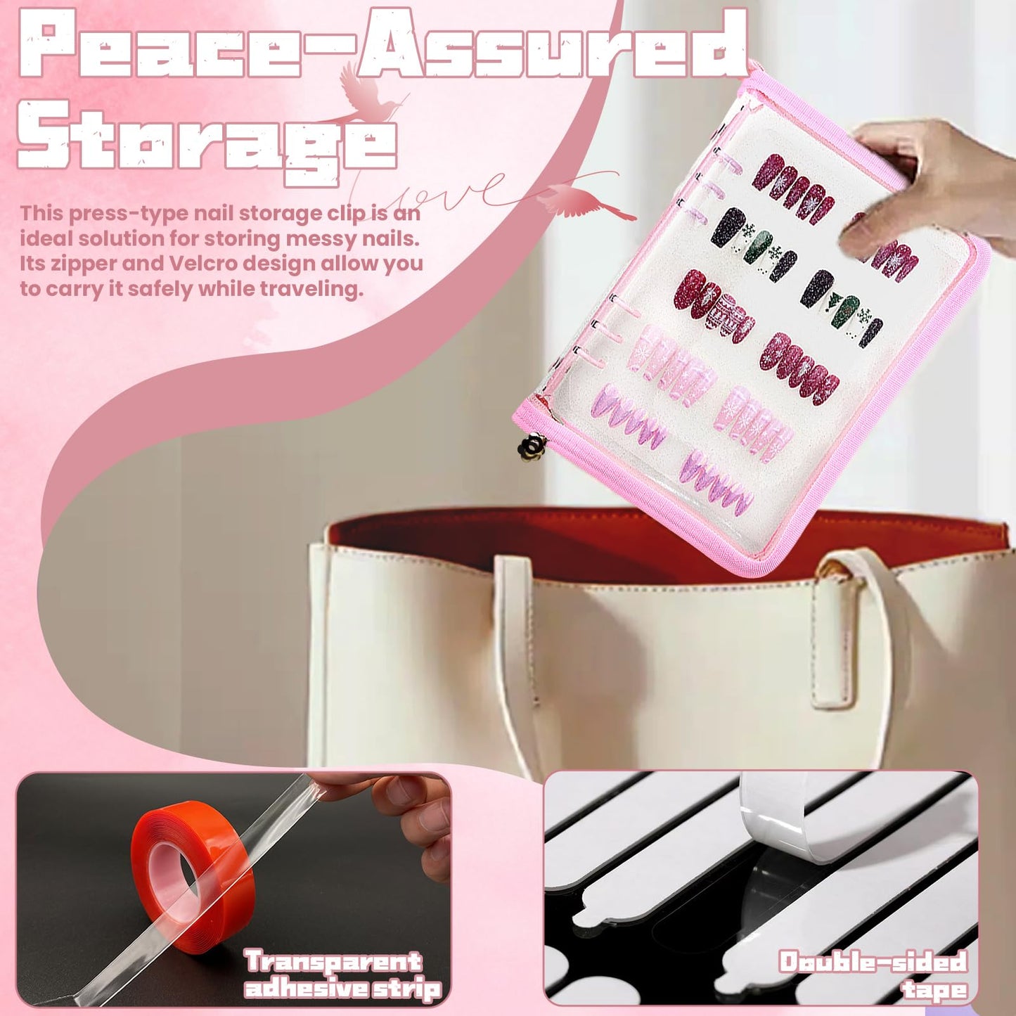 Oskrieel Press on nail storage Nail Storage Book - Portable Versatile Organizer for Press - On Nails, Jewelry and More with 90 Pcs Adhesive Double Sided Tape