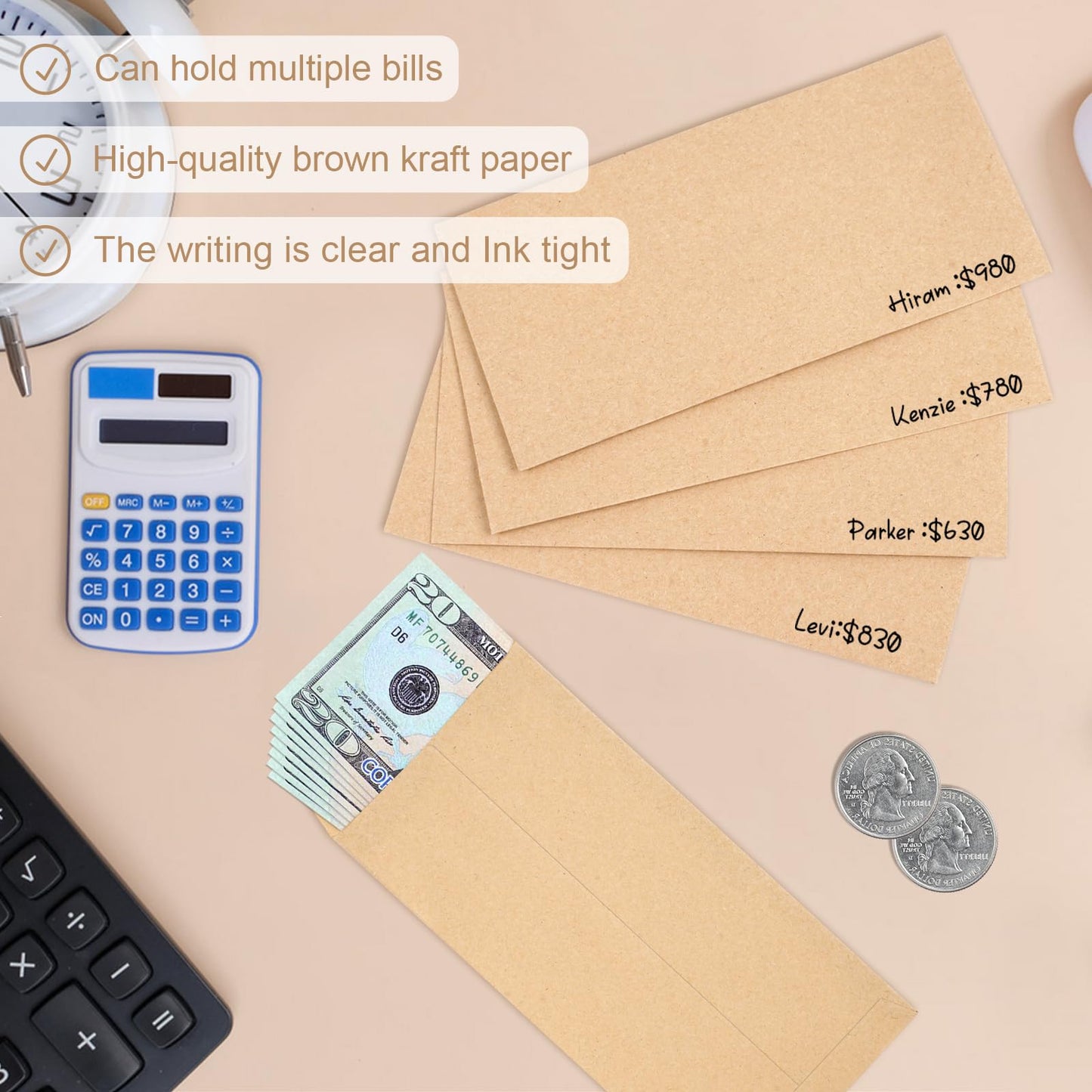 Joyberg 120 PCS Money Envelopes for Cash Kraft Paper, 6.5”x3.2” Small Cash Envelopes for Self-Adhesive, Money Saving Challenge Coin Envelopes for Coin, Check, Budget, Small Item Organizer