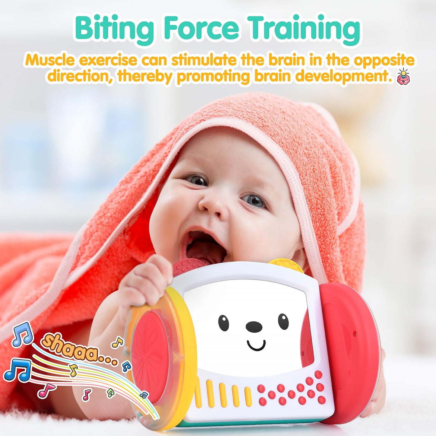 PLAY Tummy Time Toys Rolling Baby Mirror Activity Toy for Newborn 0 3 6 9 12 Months with Teethers Infant Mirror Crawling Montessori Toys for Brain Development Visual Stimulation, Double-Sided