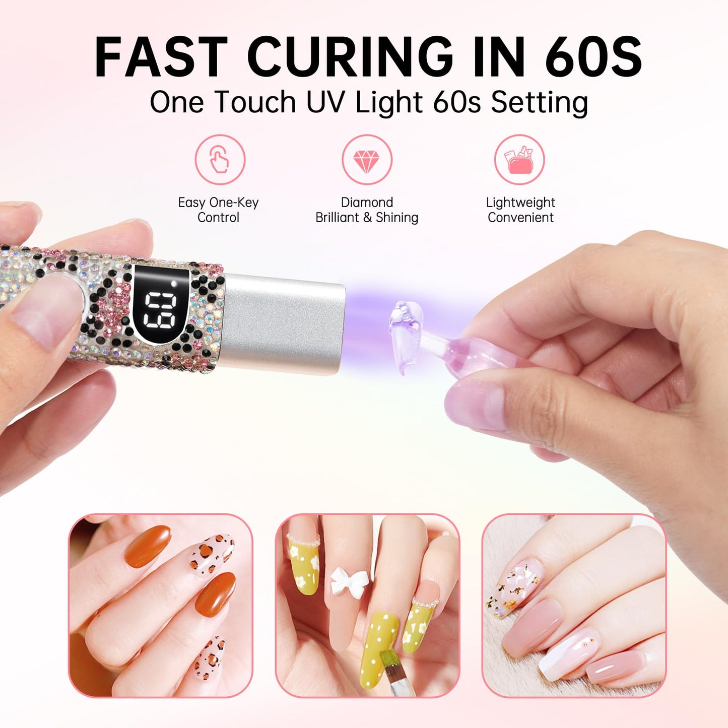 CHRISTINE SHELLY Handheld UV Light for Gel Nails,Mini LED Cordless Nail Lamp for Gel Nail Polish,Portable Flash Cure Lamp,Rechargeable USB Nail Dryer with LCD Display Fast Curing Home DIY