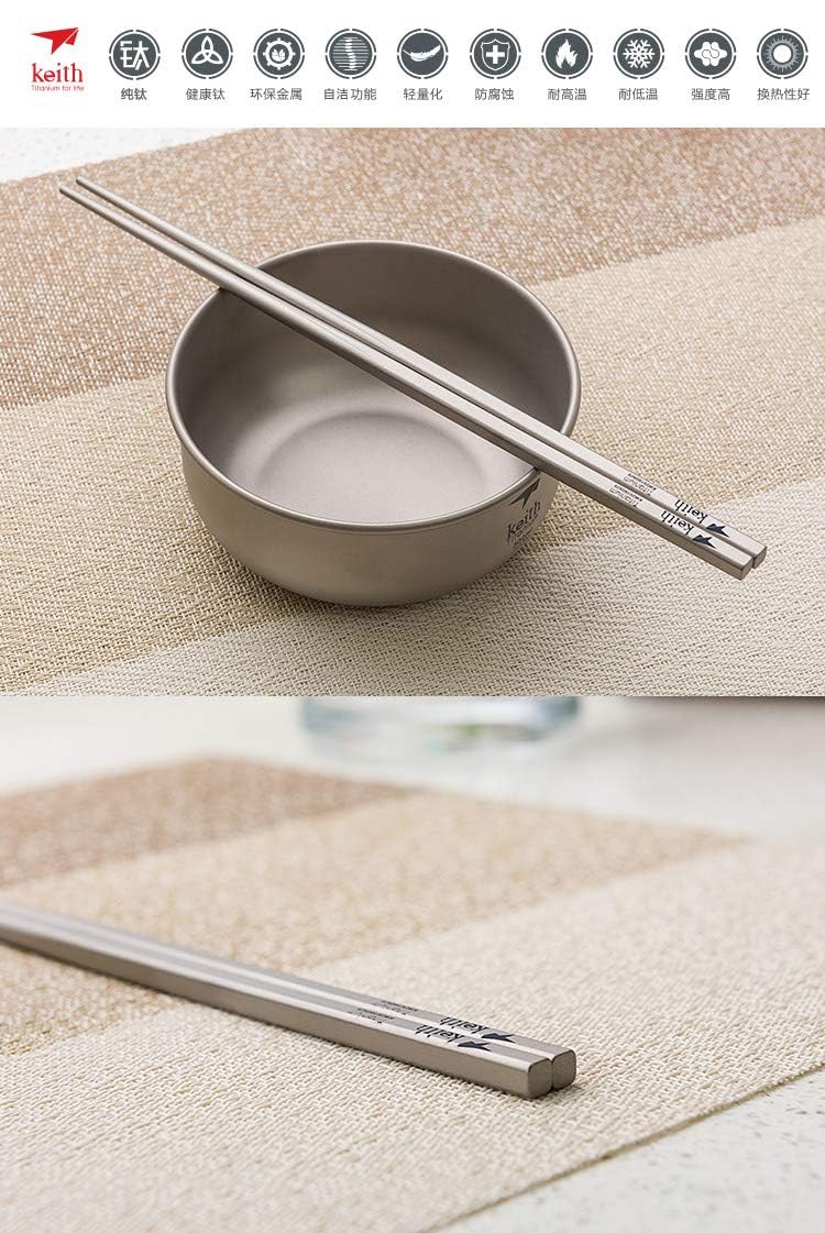 Keith Titanium Ti5633 Solid Square Handle Chopsticks with Aluminum Case (Grey) ●●●●●●● Keith's 18th Anniversary: Exclusive Price!