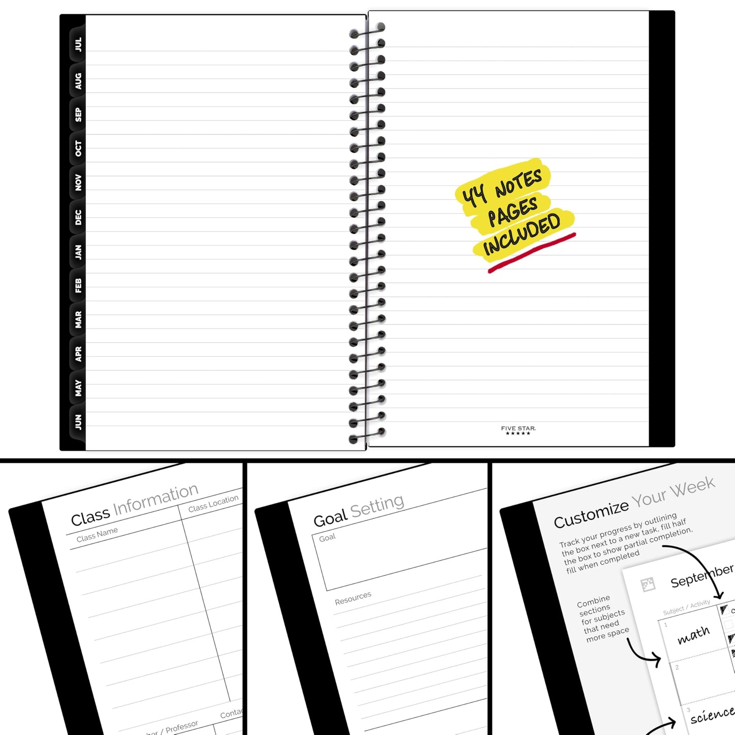 Five Star Planner 2026-2027 Weekly & Monthly Academic 12-Month July-June Advance Student Planner + Study App, 5-1/2" x 8-1/2", Black (CAW45905)