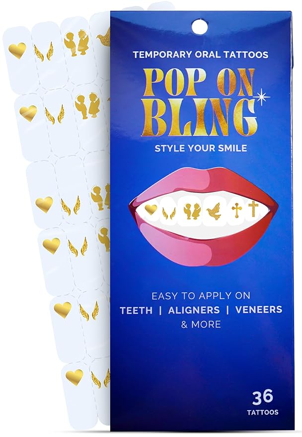 Halloween Tooth Bling Tattoo – Temporary Tooth Gem Kit for Teeth – Safe for Teens & Adults, Removable Fun Fake Tooth Tattoo Stickers for Halloween Costume, Party & Cosplay (Angelic)