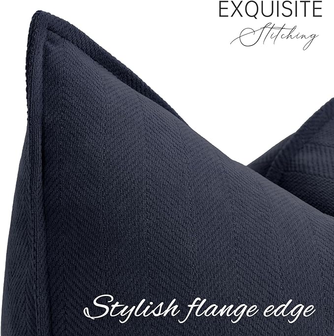 ZWJD Navy Pillow Covers 22x22 Set of 2 Chenille Throw Pillow Covers with Elegant Design Soft and Luxurious Decorative Throw Pillows for Couch, Bed, and Home Decor