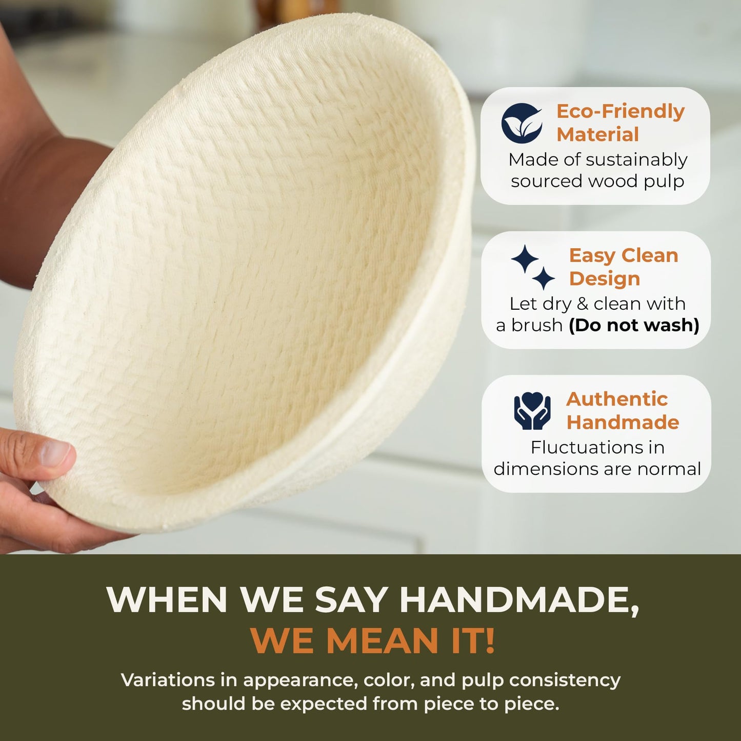 Bulka Large Round 9" 1kg Waffle Banneton Bread Proofing Basket Pressed Wood Pulp, Sourdough Proofing Basket - Non-Stick Brotform Sourdough Bread Baking Supplies, Made in Germany.