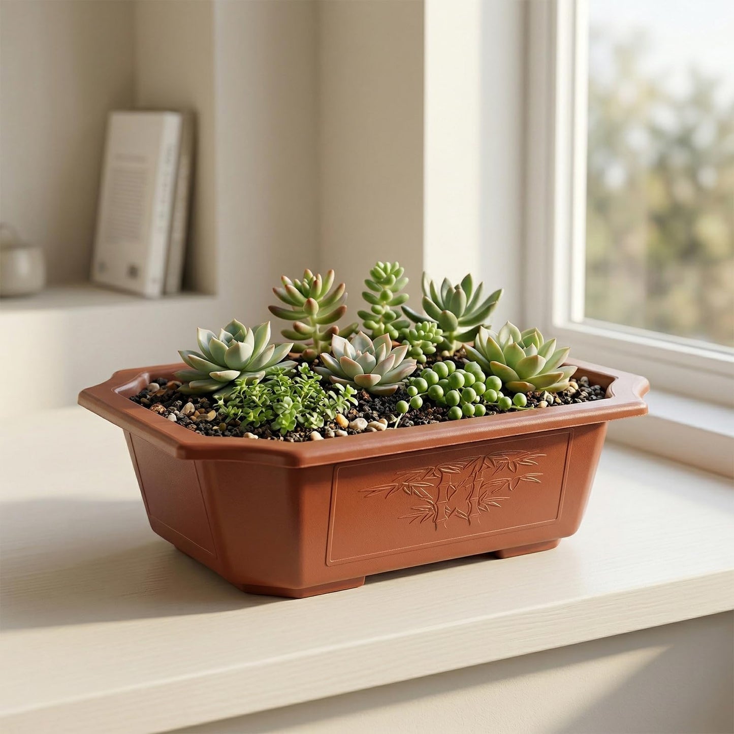HOIGON 30 PCS 9 x 6.5 Inch Plastic Rectangular Bonsai Training Pots, Red Plastic Planter Pot with Drainage Hole, Shallow Plant Nursery Pot for Succulent