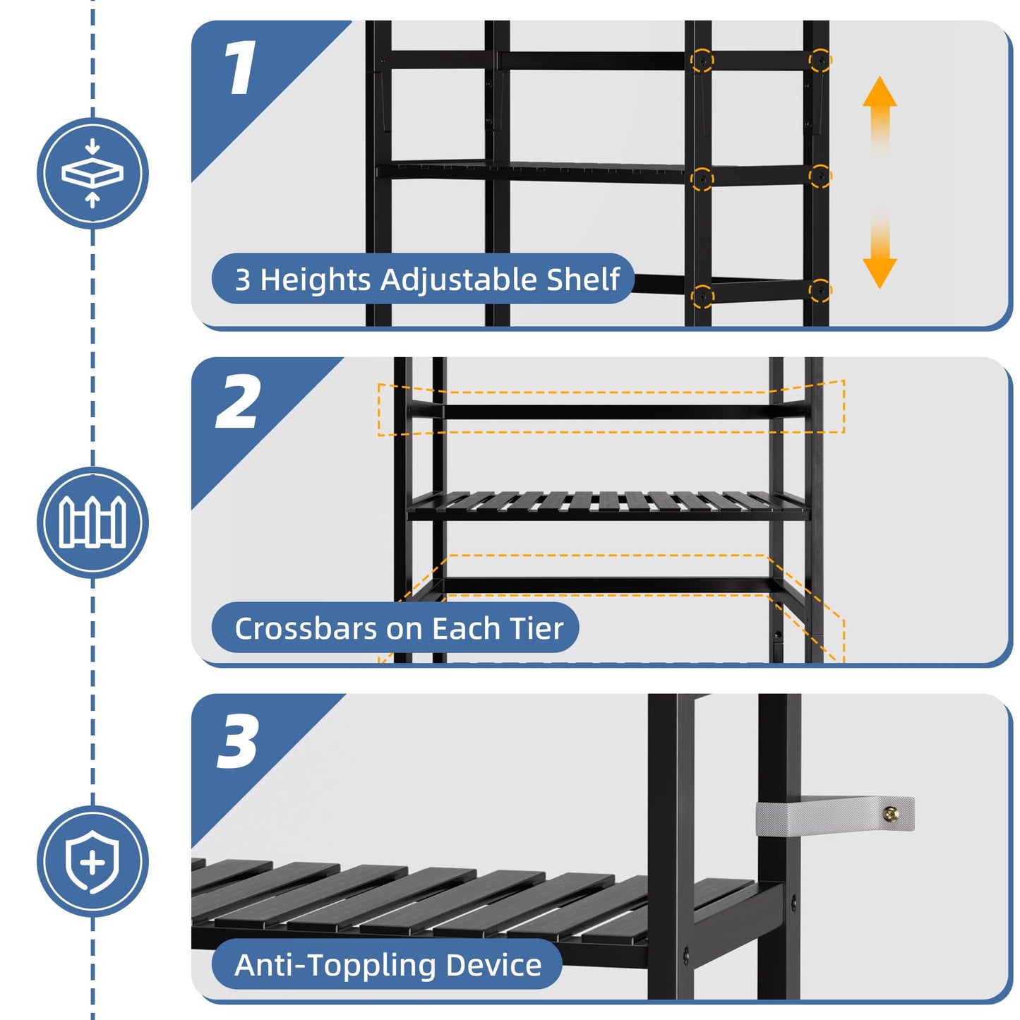 HITNET Bamboo Bookshelf, 6-Tier Tall Open Bookcase with Adjustable Shelves, Floor Standing Storage Shelf Unit for Living Room Bathroom Home Office, Black