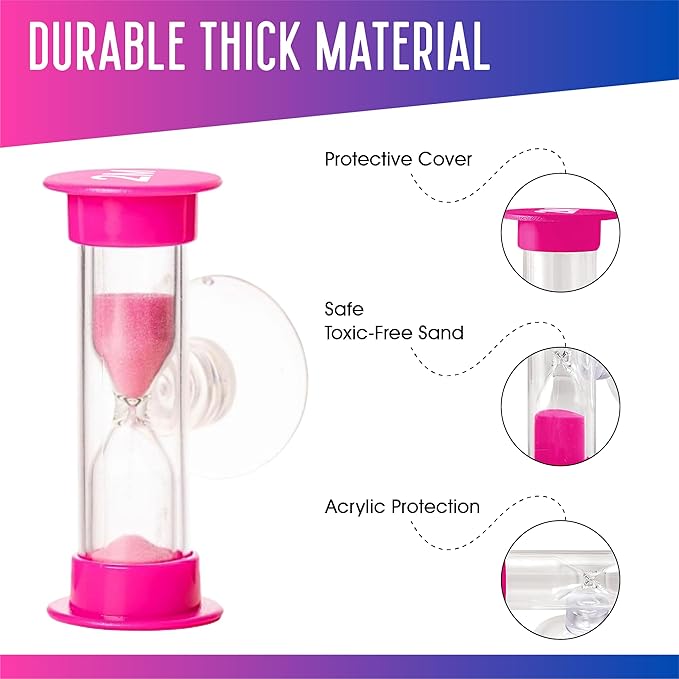 TecaherFav 2-Minute Hourglass Sand Timers with Suction Cup - Set of 2 Unbreakable Plastic Sand Clock Timer for Kids, Classroom, Games, Toothbrushing (Pink & Blue)