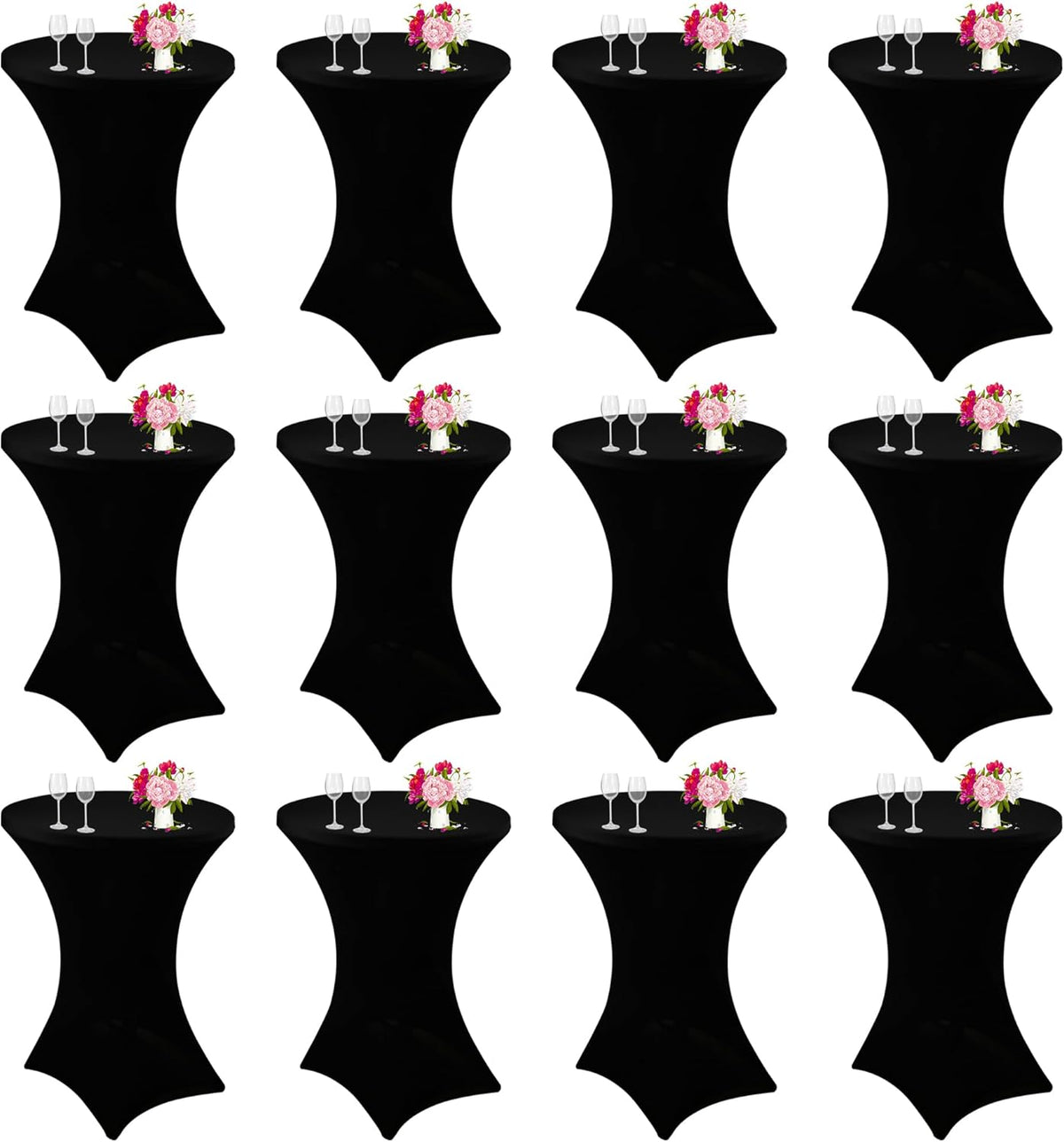 12 Pack Pack Cocktail Spandex Tablecloth 32"x43" Cocktail Table Cover Fitted for High Top Round Table for Bar Wedding Birthday Party Banquet (Black)