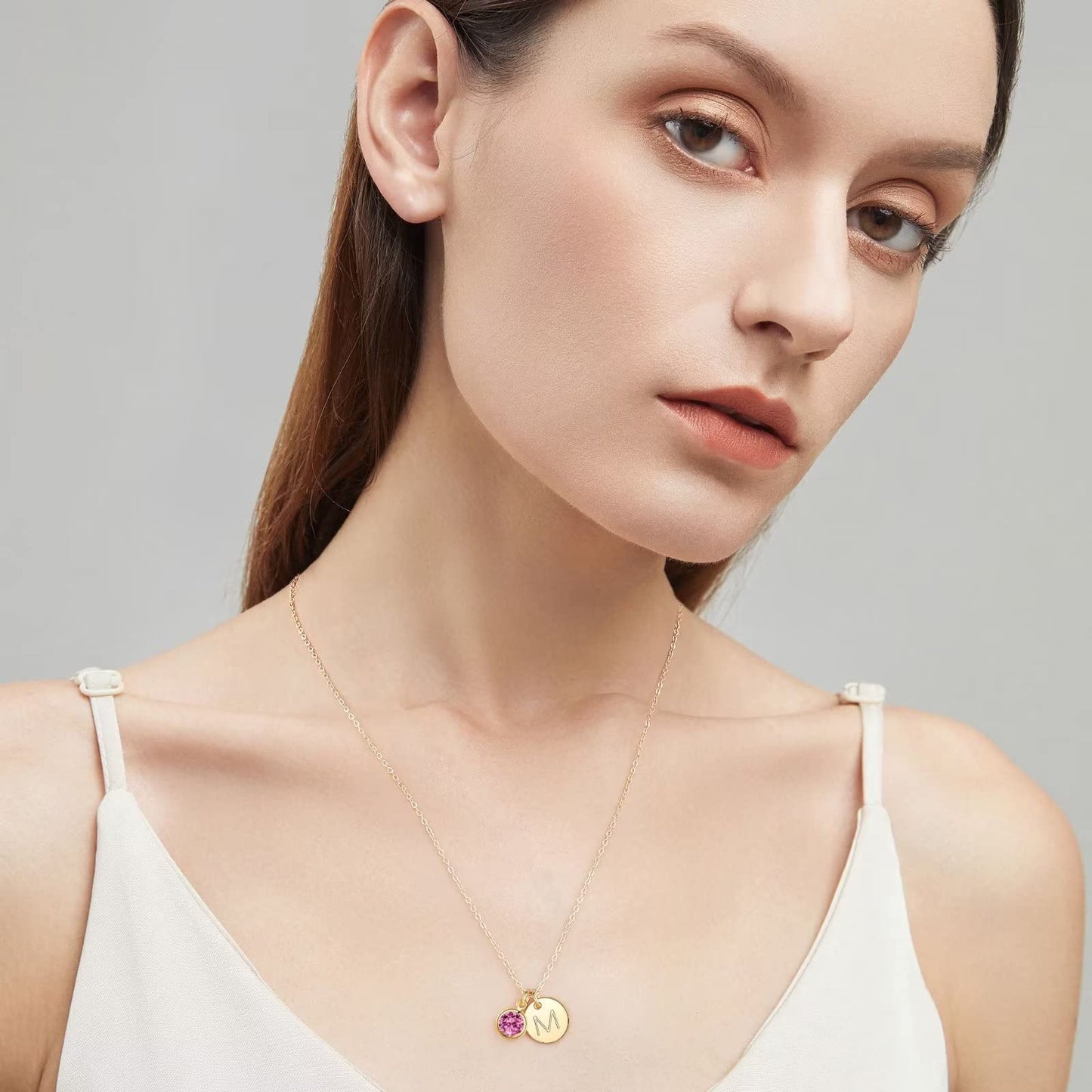 Hidepoo Initial Birthstone Necklace Gifts - Personalized Mothers Day Birthday Gift for Woman Wife Sister Grandma Mom, February Birthstone for Women, Disc Letter G Necklaces