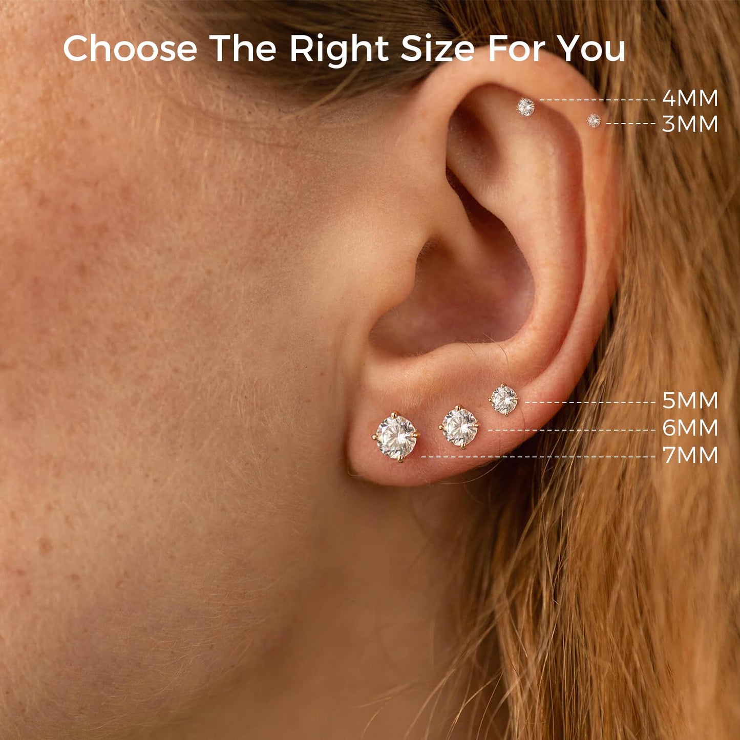 MHWTTY Hypoallergenic Threadless Flat Back Earrings,1 Pairs Cartilage Stud for Women Men Titanium Post 20G None Screw Easy Push in Gold Black Stainless Steel Flatback with CZ 3-7mm (Gold, 6mm)