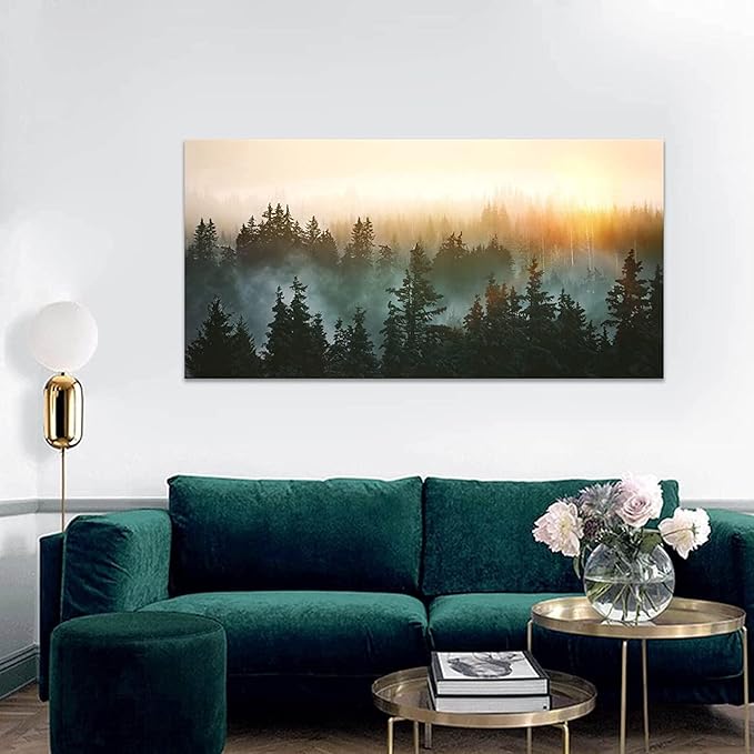 Large Wall Art for Bedroom Living Room Forest Bathed in Sunlight Canvas Print Picture Painting Framed Artwork Wall Decor for Bathroom Modern Room Plants Wall Decorations Size 58x29 Ready to Hang