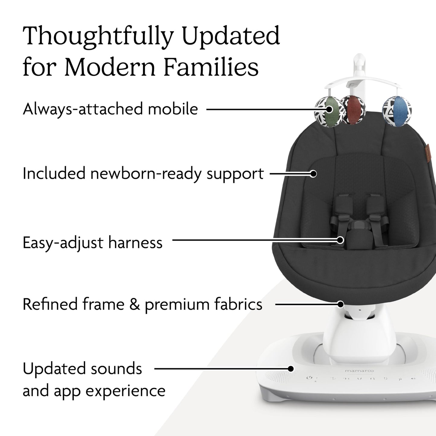 UPPAbaby Mamaroo Smart Swing – Customizable Soothing Modes with MotionSync Technology – Infant Recline + Bluetooth Enabled – Included Newborn Insert – Jake (Charcoal Mélange)
