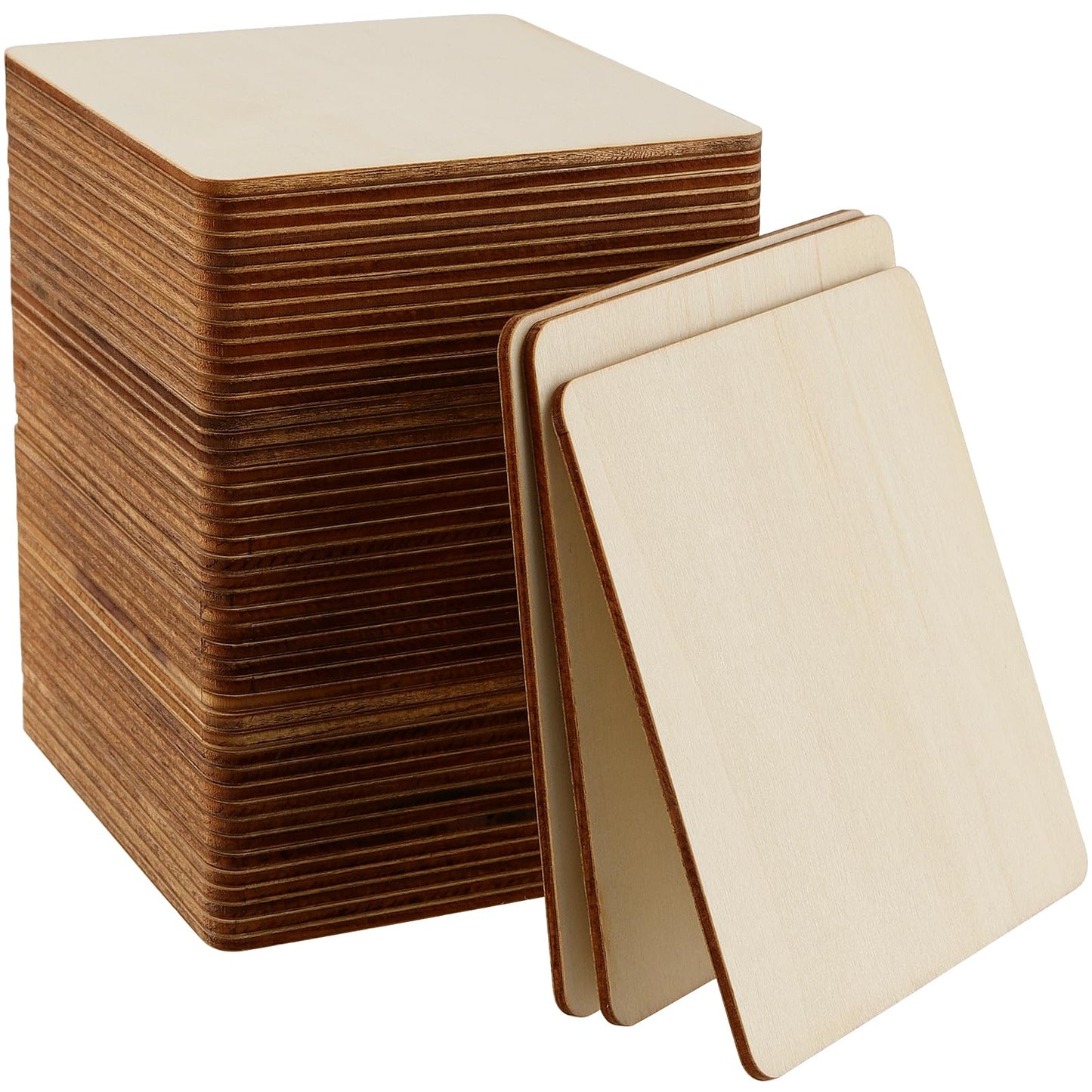 HEIHAK 50 Pcs 6x6 Inch Square Wooden, Unfinished Blank Wood Pieces with Round Corner, Natural Square Wooden Cutouts for Crafts Letter Tiles Pyrography Coasters Plaques, 1/8 Inches Thickness