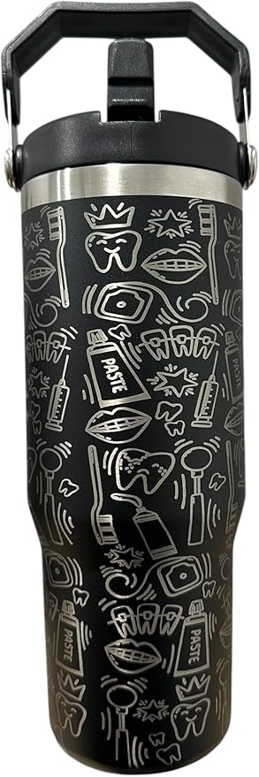 Dental hyginiest tumbler 40oz tumbler Tooth tumbler Dental water bottle Gift for dentist Gift for dental hyginiest Office gift (30oz Black(59)-Dental(K))