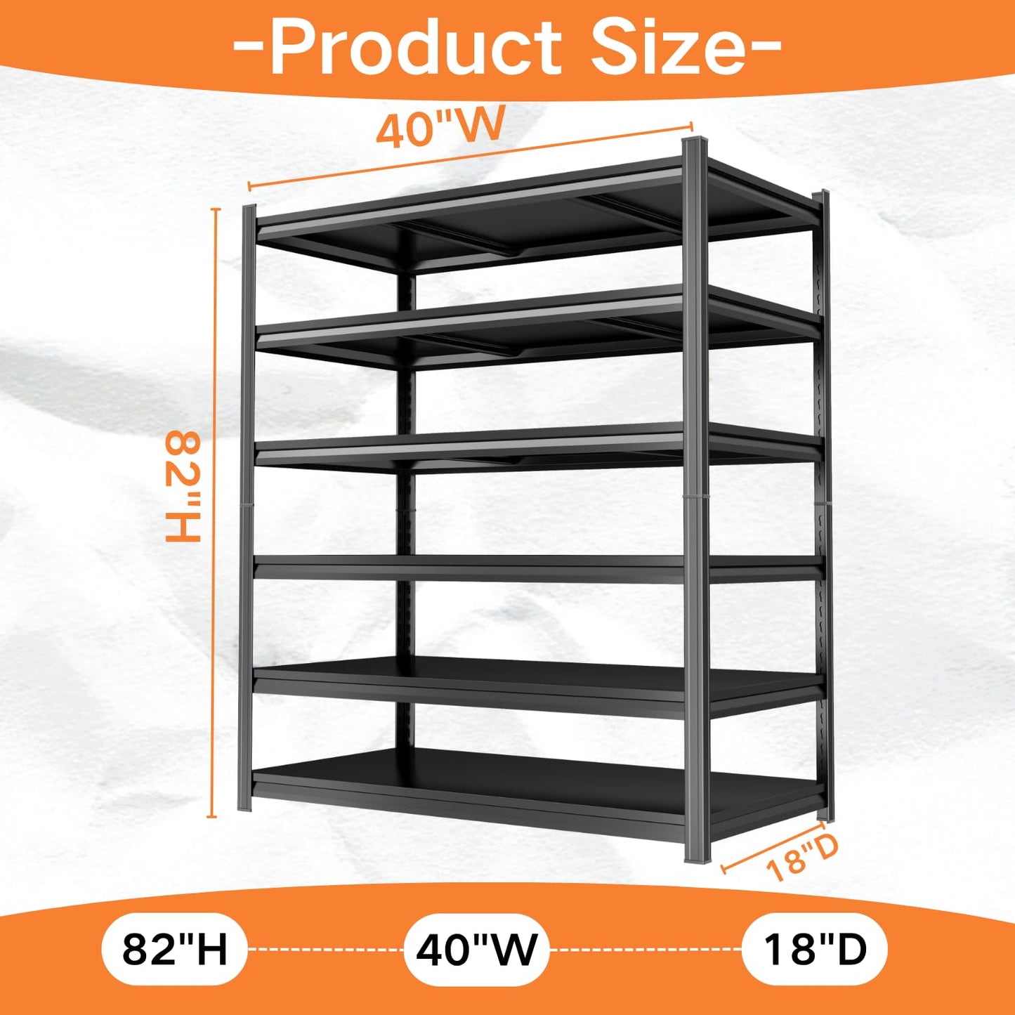 82''H Garage Shelving,3960LBS Heavy Duty Garage Shelving,40"W Industrial Shelving,Adjustable Storage Shelf Unit with Double Layer Posts for Garage,Basement,Warehouse,Commercial,Black 6 Tier