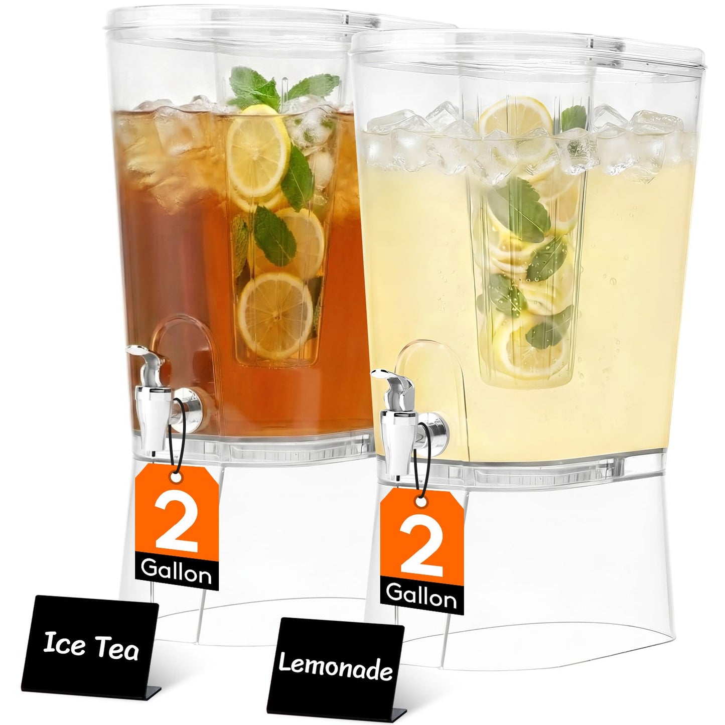 Lifewit 2 Gallon Drink Dispenser for Parties 2 Pcs, Large Plastic Beverage Container for Juice/Tea/Soda with Stand & Ice Core, Clear Lemonade Dispenser with Spigot, BPA Free Water Pitcher for Hosting