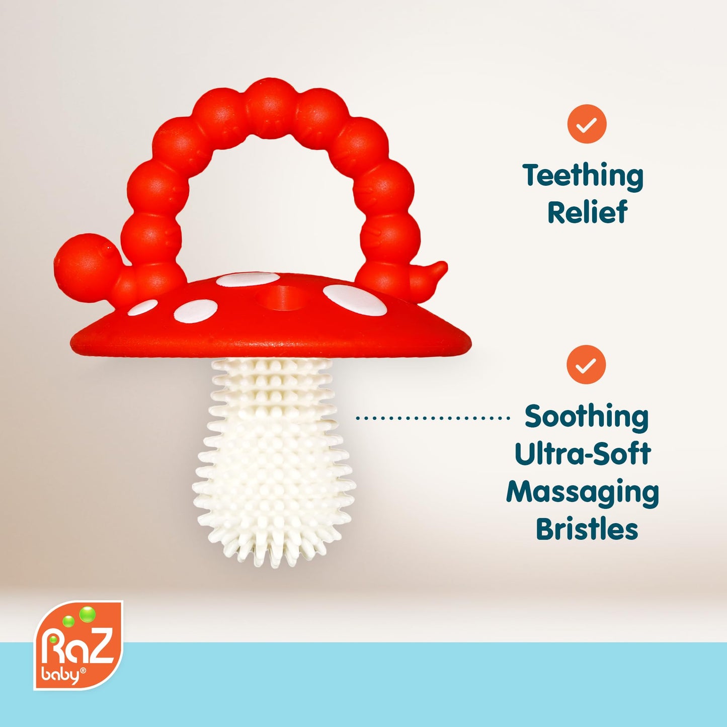 RaZbaby Soft Silicone Infant & Baby 3M+ Teether Toy Massaging Bristles Teething Relief Pacifier - Soothes Sore Gums - Hands-Free & Easy-to-Hold Chompy Teether 4PK, BPA Free (Lavender/RED/Pink/Green)