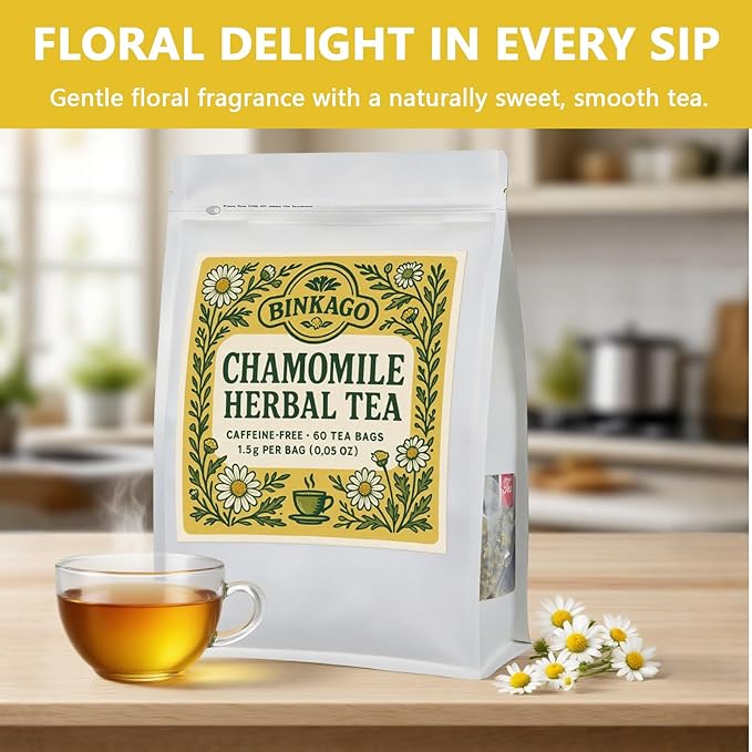Chamomile Tea Bags – 60 Bags Sleepytime Tea – Naturally Caffeine-Free Herbal Tea – Light Floral Flavor with a Smooth Finish – Perfect for Unwinding, Day or Night