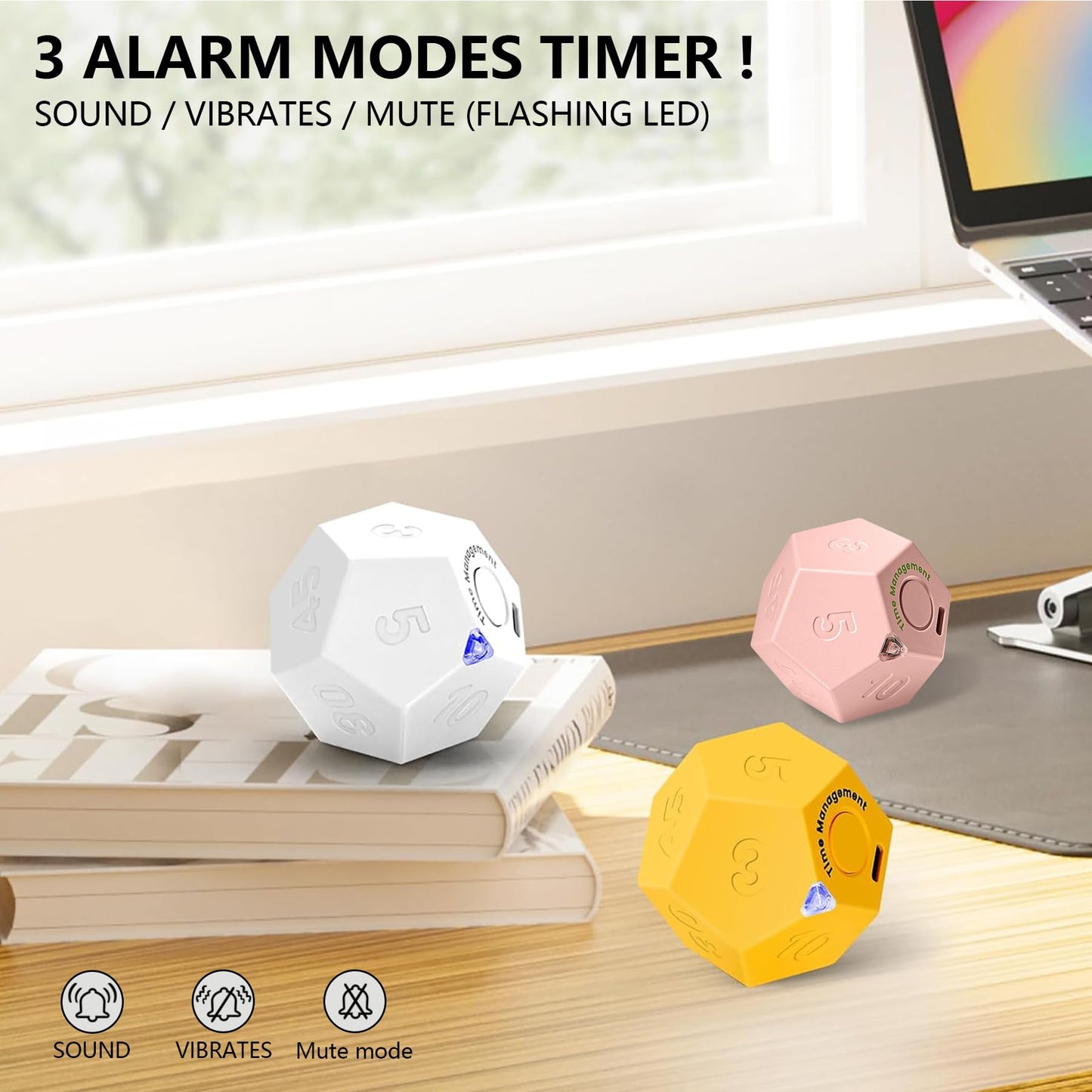 BEBESIRI Mini 12 Sided Cube Timer, 11 Preset Times Pomodoro Timer for Enhanced Productivity. Ideal for ADHD Management, Workout, Study & Kitchen Cooking. Easy to Use (Pink)