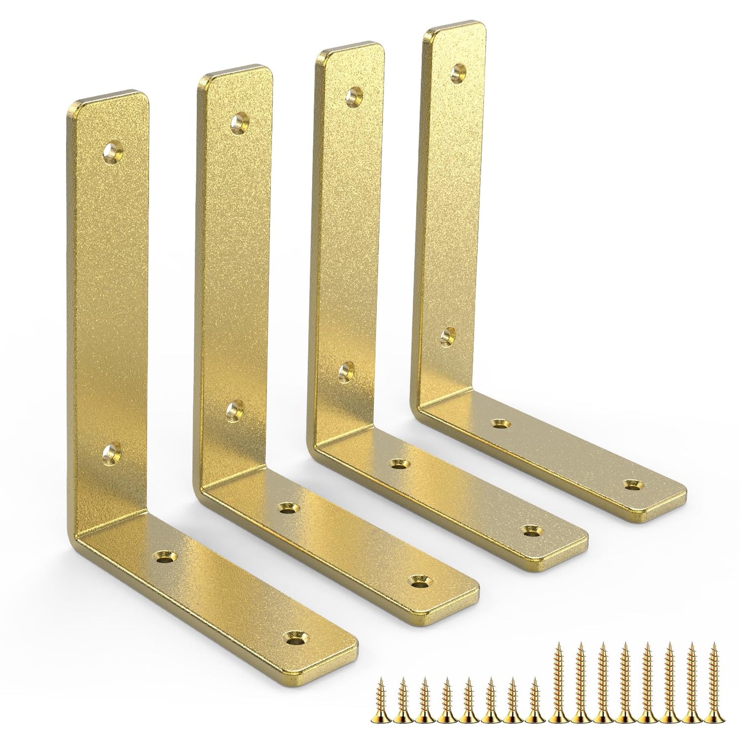 Gold Heavy Duty Shelf Brackets 6 Inch, Rustic Gold Iron L Shelf Bracket, Industrial Modern Metal Floating Shelf with Hardware for DIY Open Shelving, 4 Pack