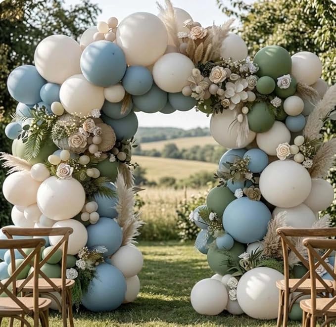 Dusty Blue & Avocado Green Balloon Garland Kit, Double Stuffed – Pastel Blue, Avocado Green & Off-White Latex Balloons for Jungle, Safari & Neutral Birthday