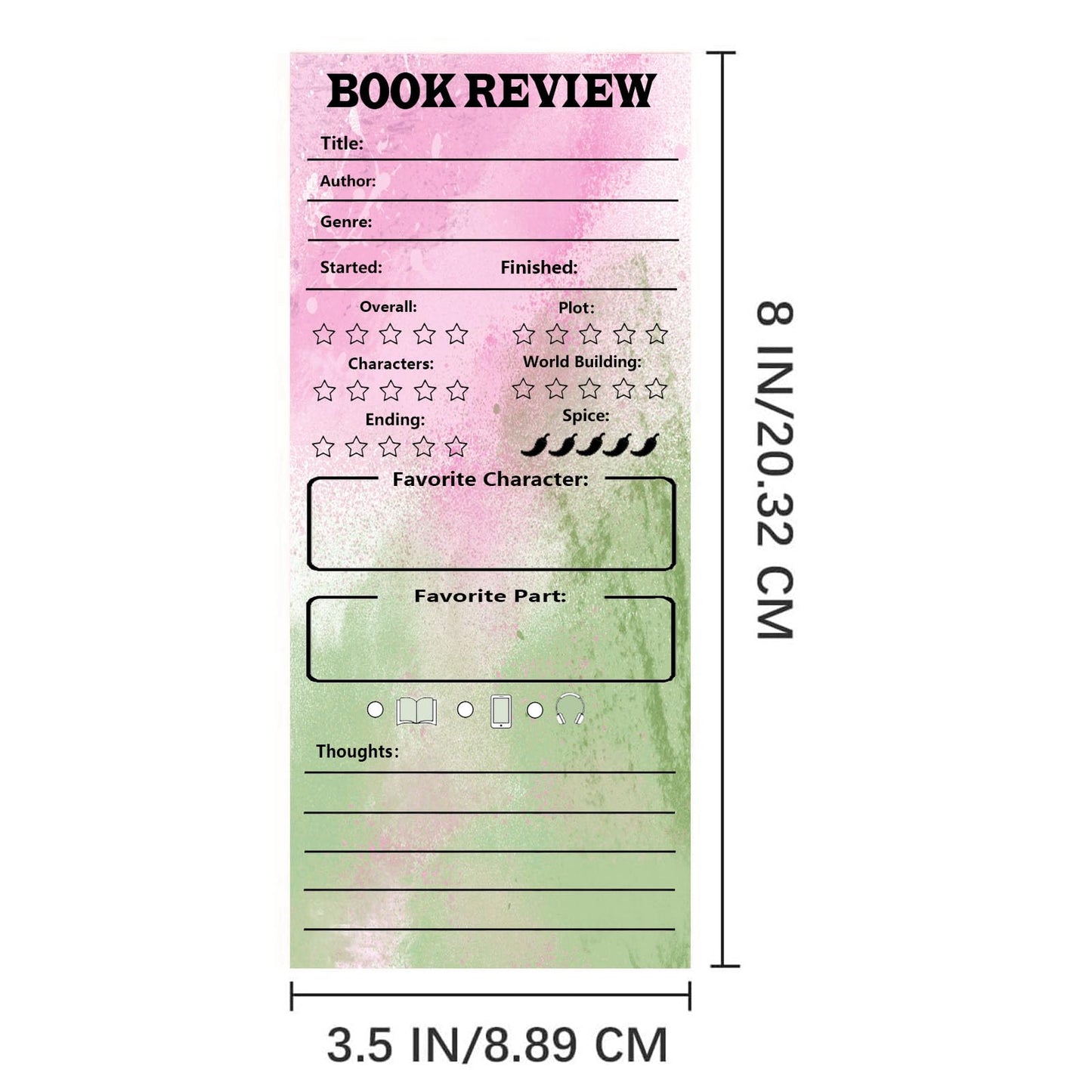 Book Review Bookmark, 3.5 x 8 Inch Book Tracker Note Pads Book Lovers Review Bookmark for Reading Journals (100 Pcs)