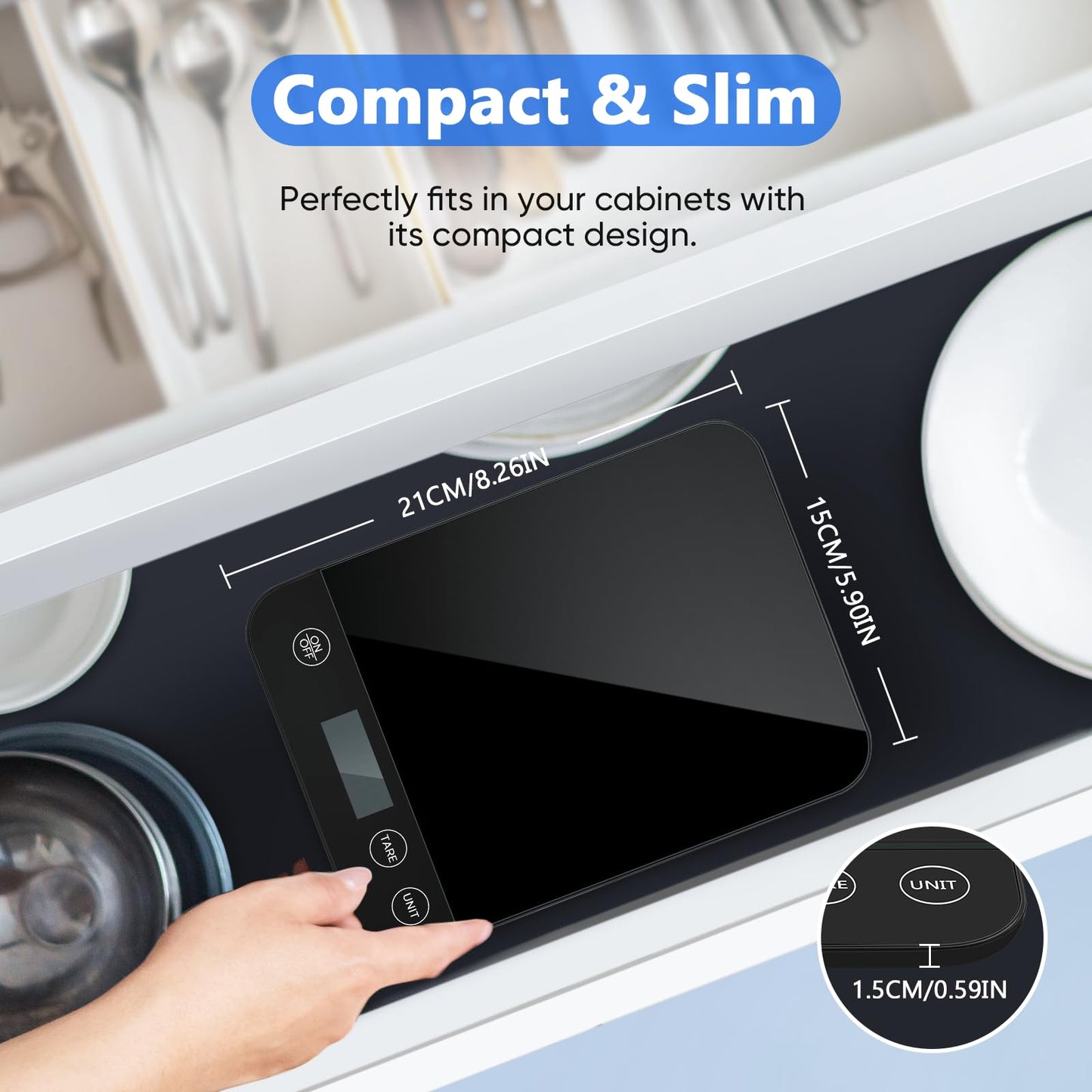 Digital Kitchen Scale, 22lb Capacity, Tempered Glass, Easy Tare Function, Large LCD Display, Perfect for Cooking, Baking and Meal Prep