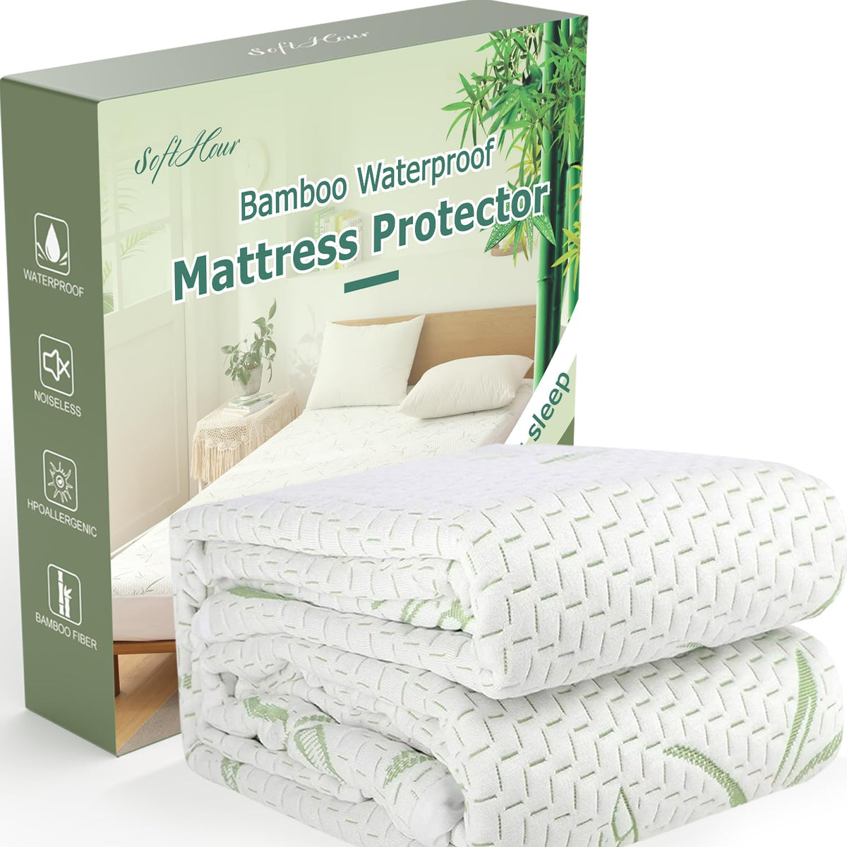 Twin Mattress Protector Waterproof Mattress Pad Washable Bamboo Rayon Mattress Cover Breathable Noiseless Bed Protector 5"