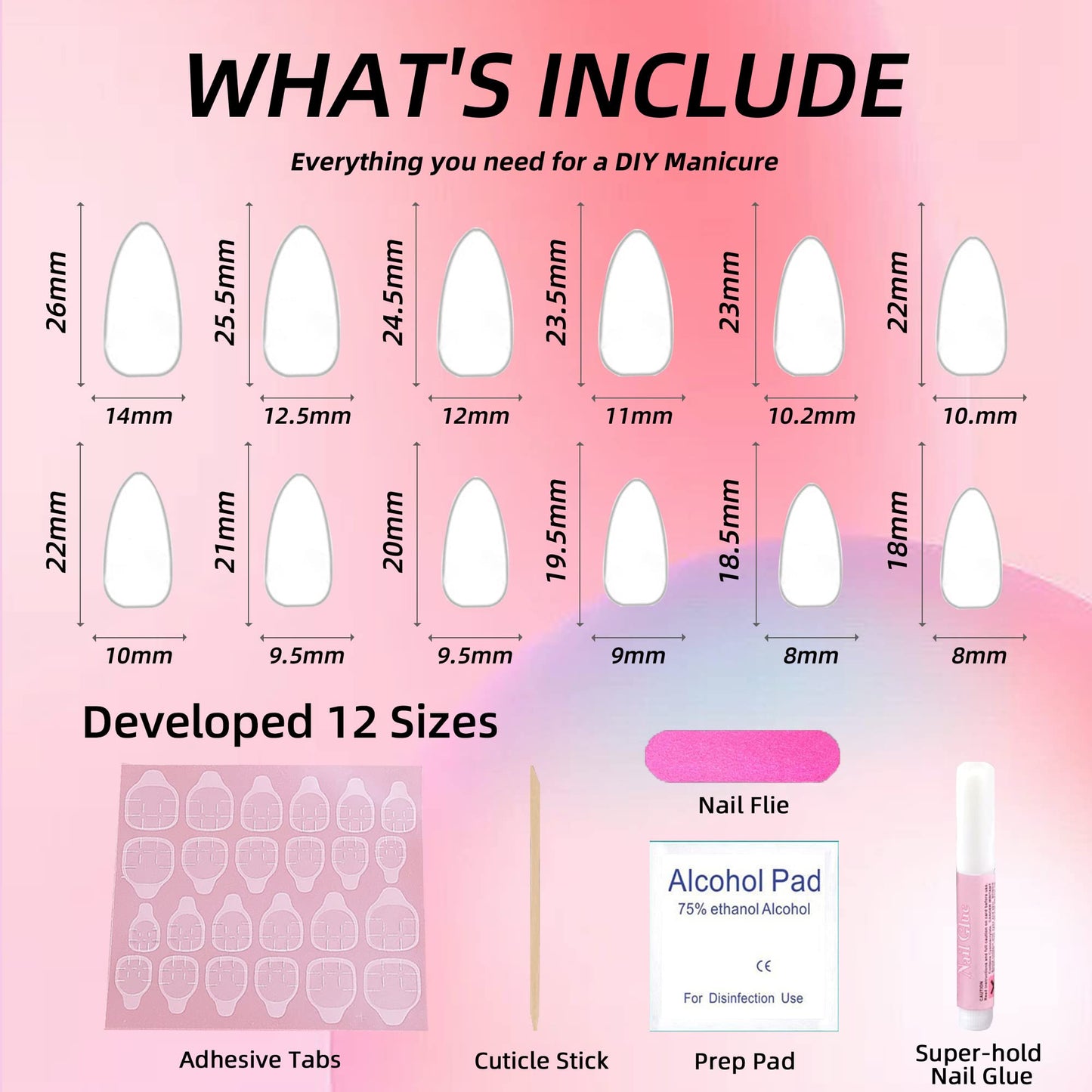 24 Pcs Press on Nails Medium,Lucoffeoi Almond Fake Nails with Nail Glue Almond and Square on Nails Set with Adhesive Tabs File Nails Tips for Women Girls Kids