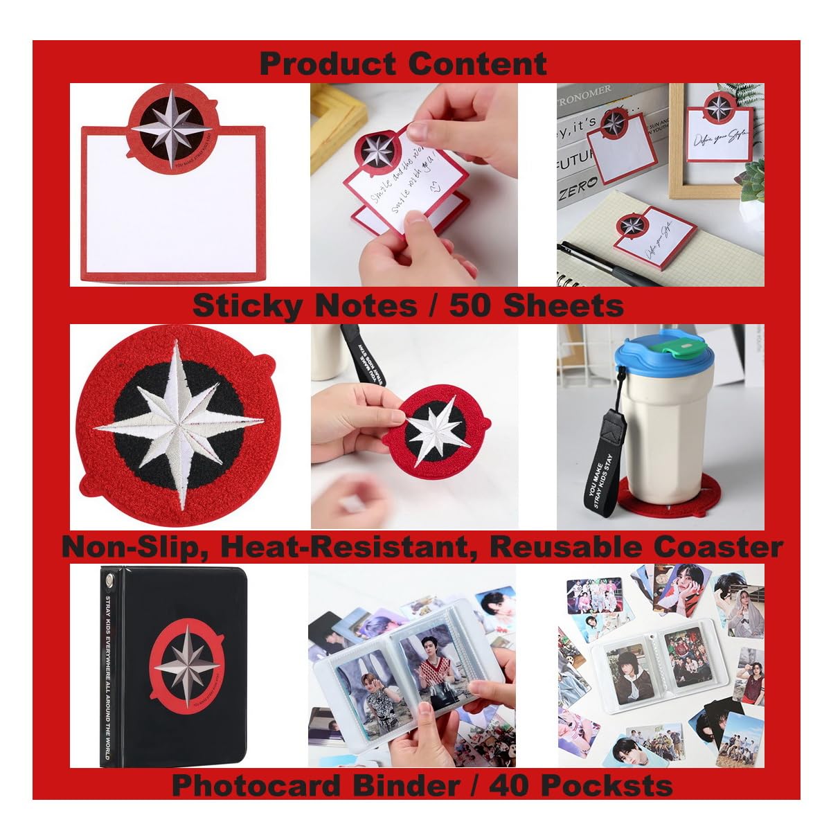 X9H8N9 Skz Merch Stray Fans Gifts Set,Including Photocards, Stickers,Photocards Binder, Coaster,Lanyard,Sticky Notes,Keychain, Pins,Mirror