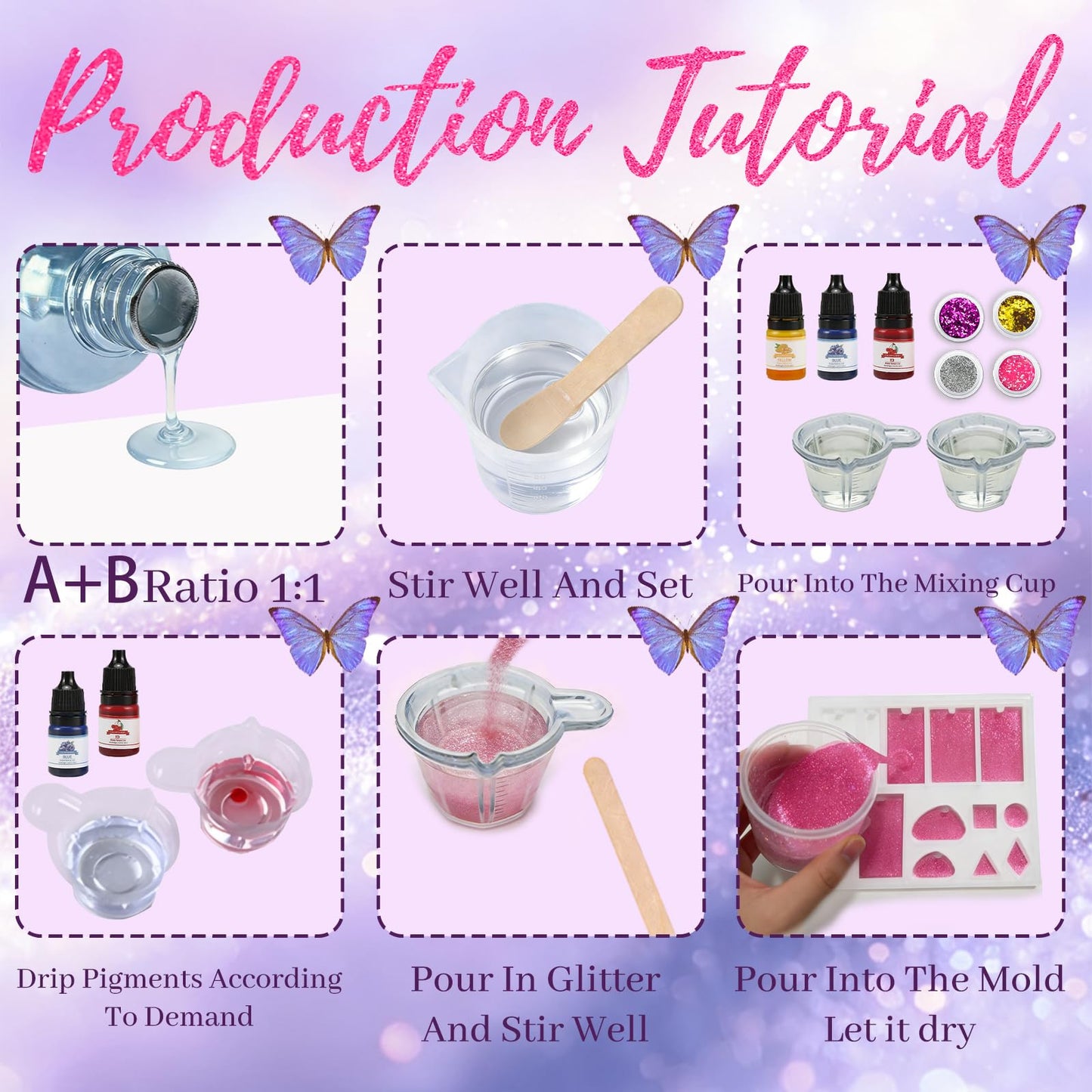RNYBFPT Epoxy Resin Kit for Beginners, 18oz Crystal Clear Resin with Silicone Molds, Easy 1:1 Mix, All-in-One Resin Art Kit with Pigments & Glitter for Jewelry Making, DIY Crafts & Creative Gifts