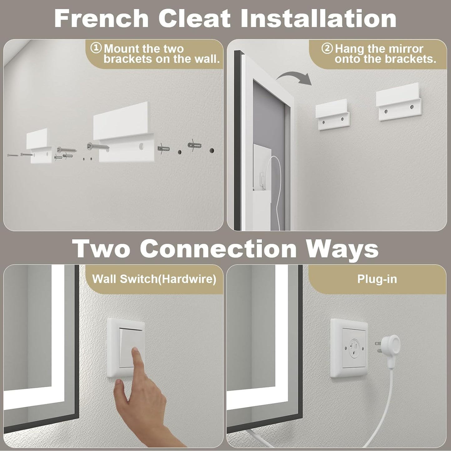 OKPAL 26x40 LED Bathroom Mirror, Frontlit & Backlit Lighted Bathroom Mirror, LED Vanity Mirror with Lights, Anti-Fog, Dimmable 3 Colors, Shatterproof, Horizontal/Vertical