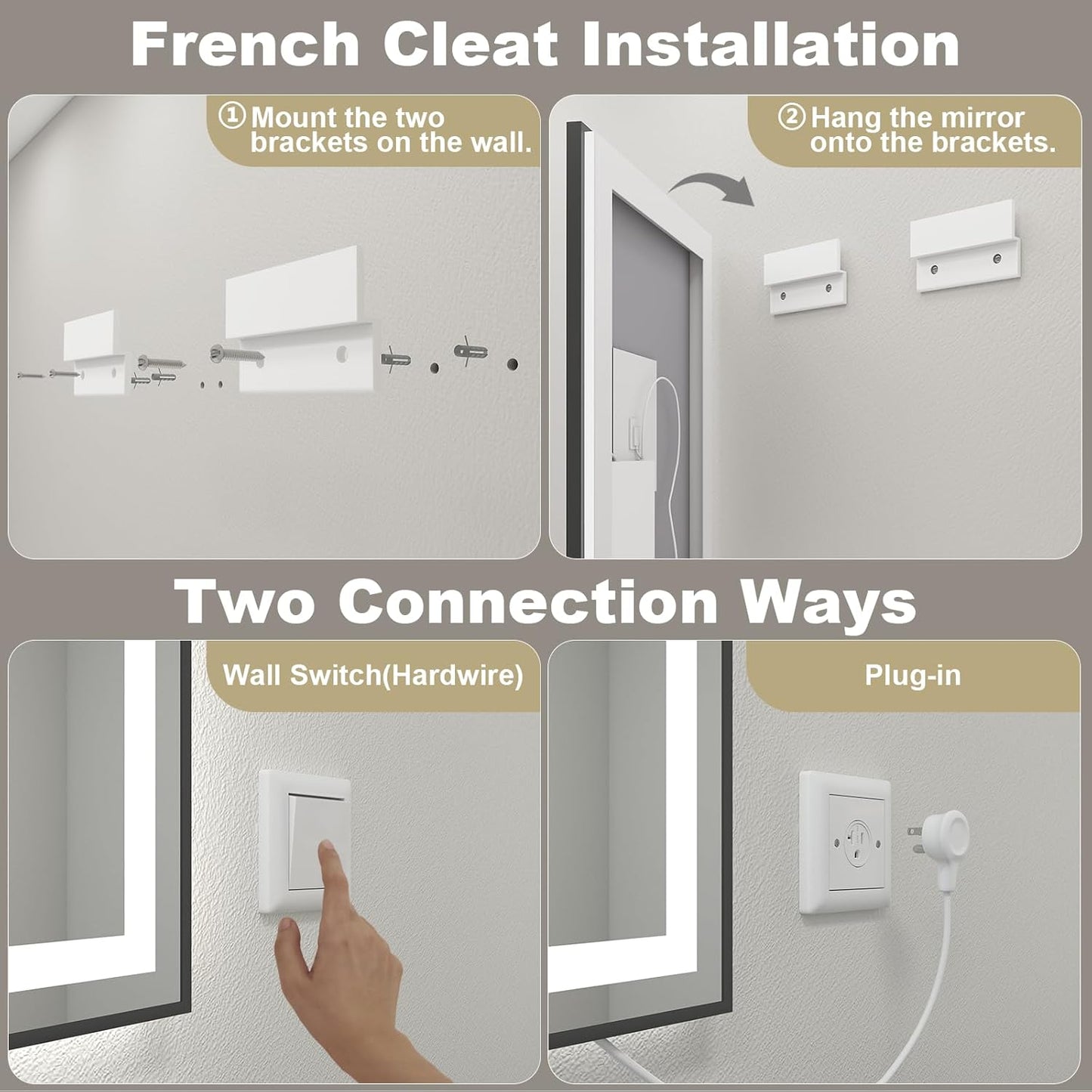 OKPAL 66x36 LED Bathroom Mirror with Lights, Frontlit & Backlit Lighted Bathroom Mirror, Black Lighted Bathroom Vanity Mirror, Anti-Fog, Dimmable 3 Colors, Shatterproof, Horizontal/Vertical