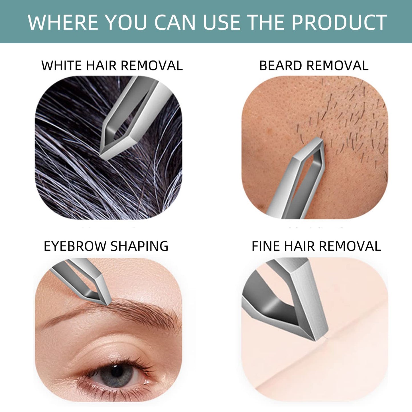 AUSOMTEK Beard Tweezers - Stainless Steel, Fine Hair Removal Tool, 5mm Tip, Clear Box 1Pack