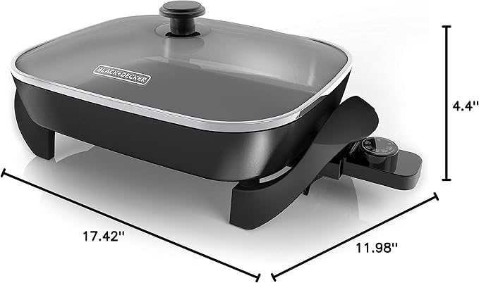 BLACK+DECKER Electric Skillet, Variable Temperature Control, Nonstick Cooking Surface, Dishwasher Safe, Tempered Glass Lid, 12"x15"
