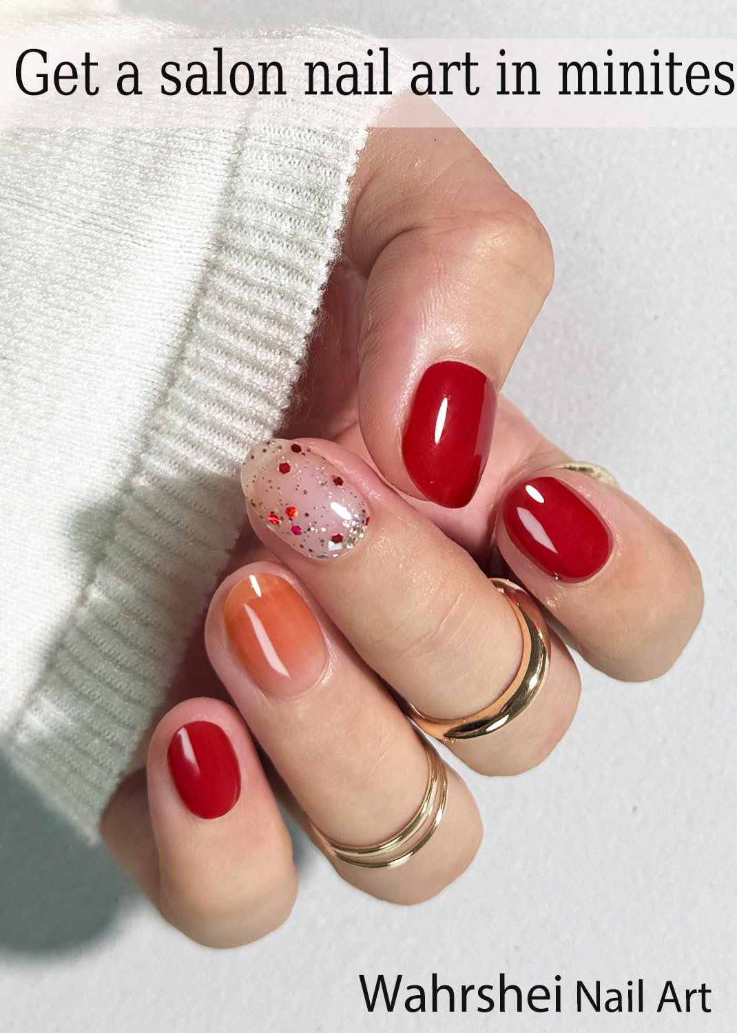 Semi Cured Gel Nail Strips, Red Paillette 20pcs Adhesive UV Sticker, Wraps for Home Manicure DIY